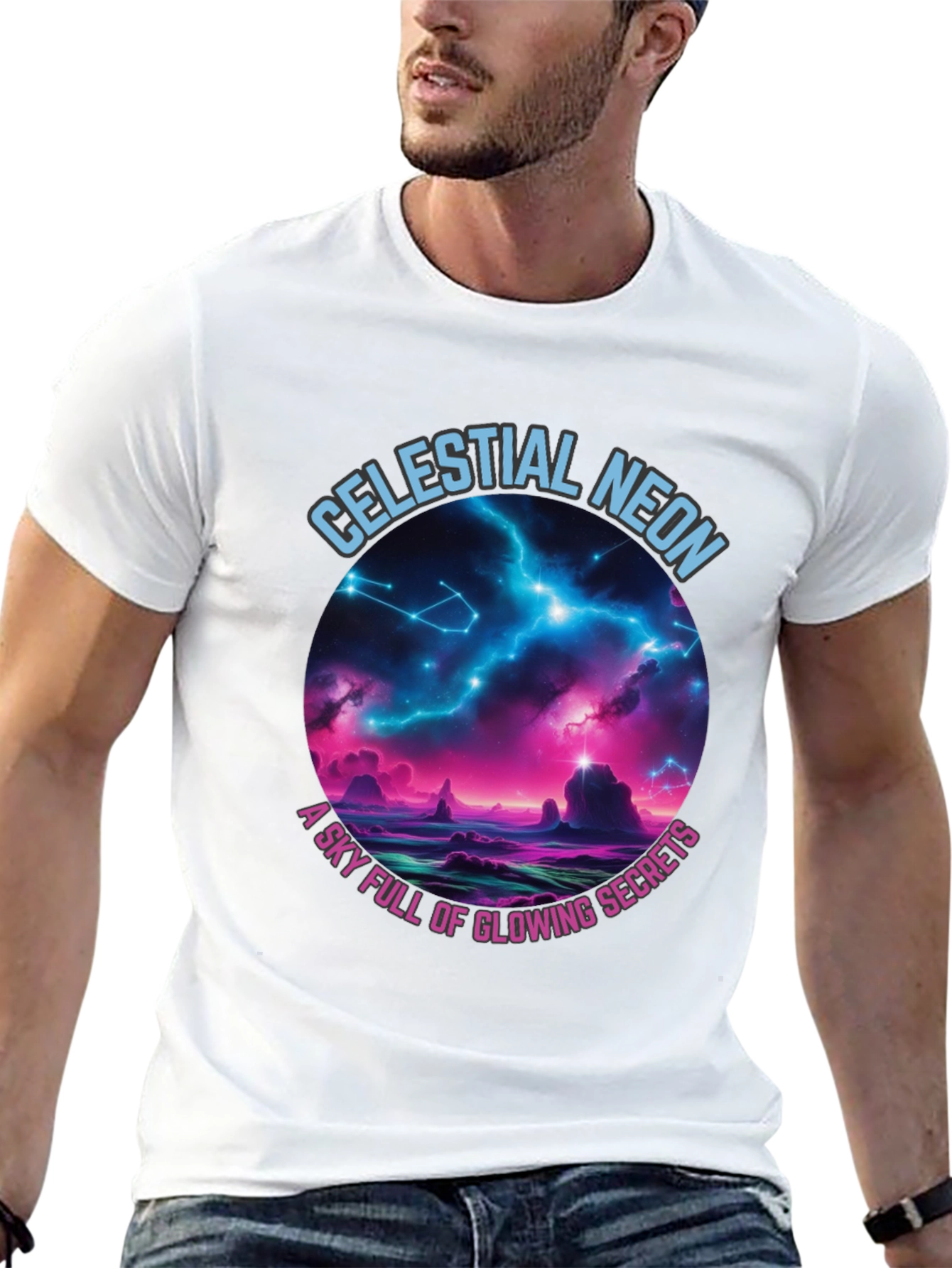 Black Celestial Neon Graphic T-Shirt view 13