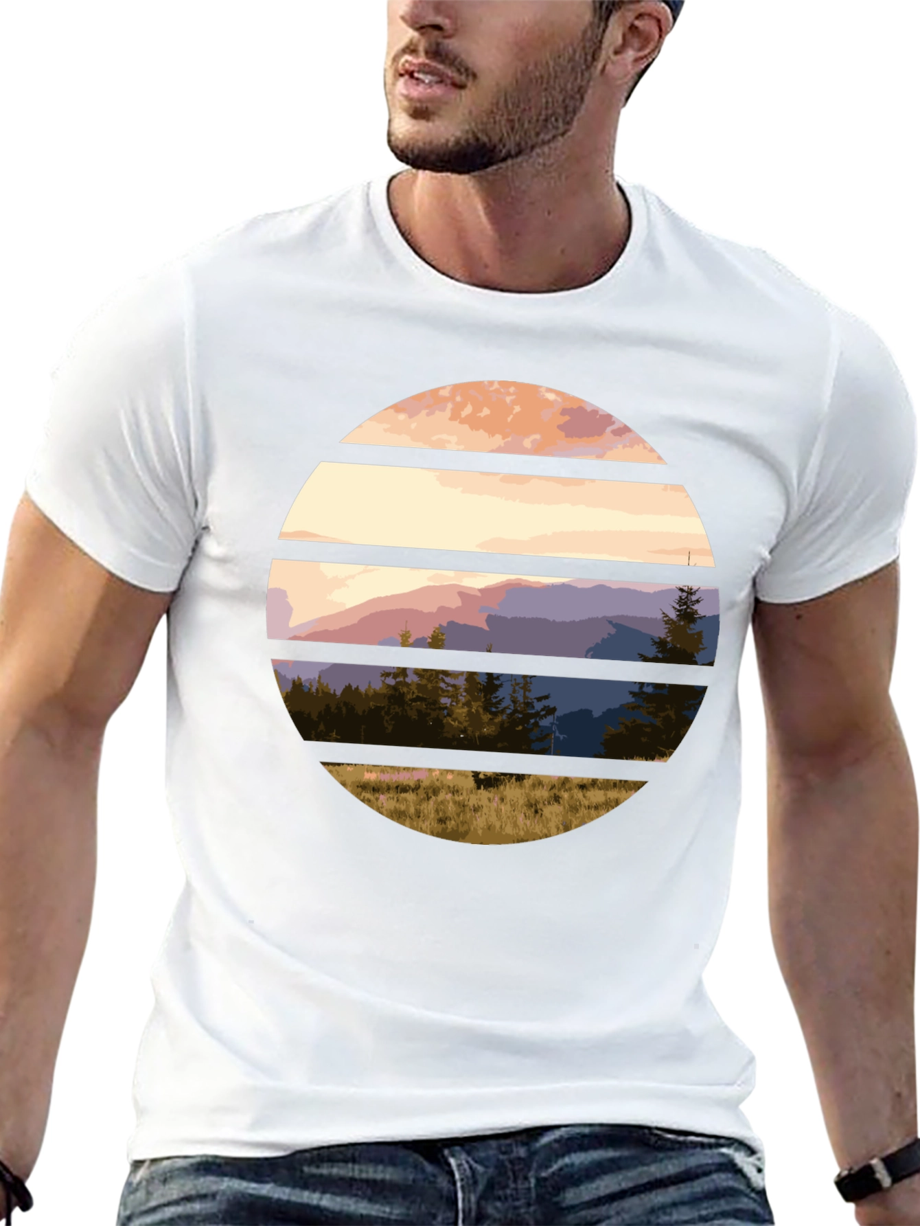 Black Scenic Mountain Sunset Graphic Tee view 13