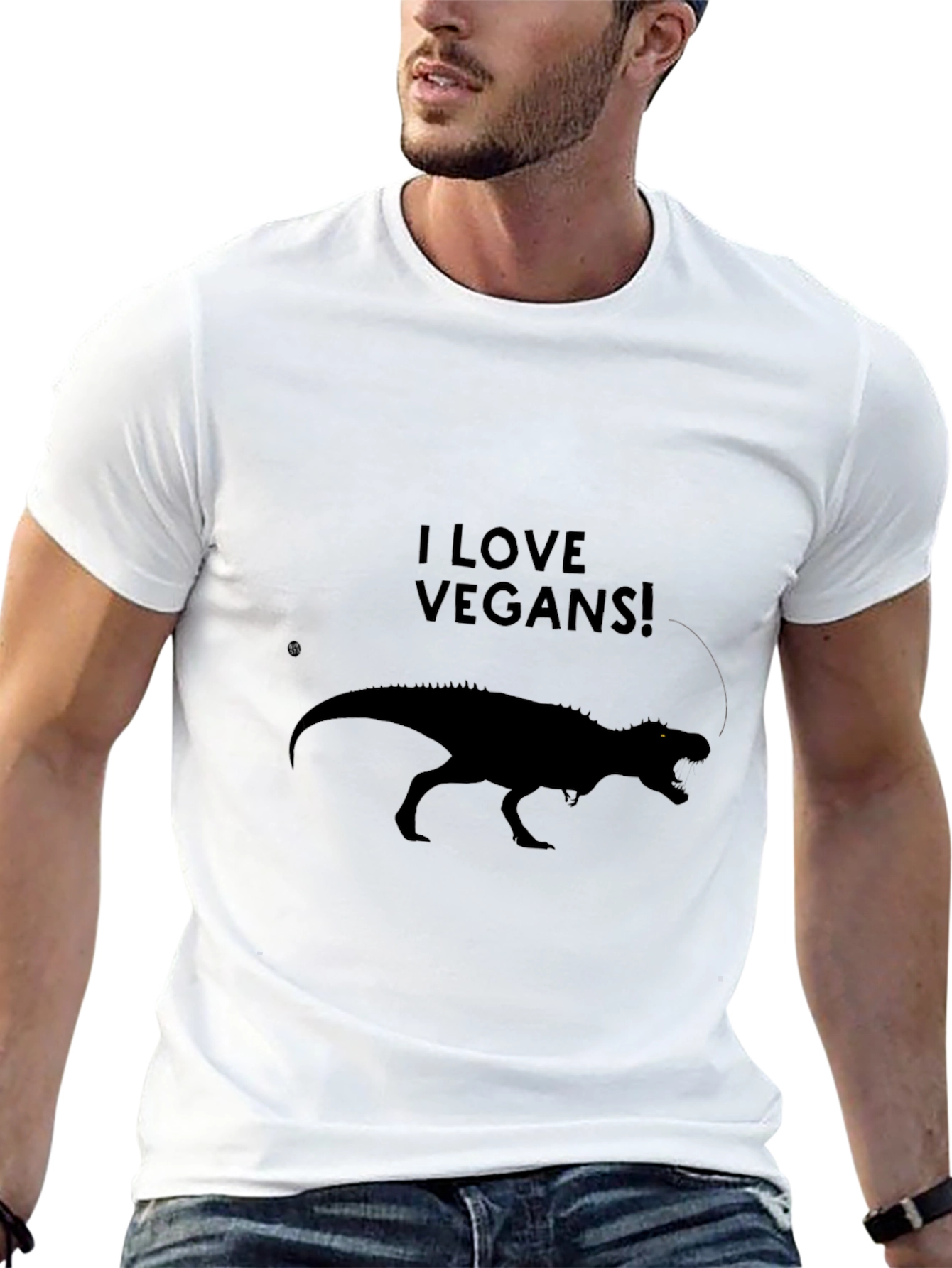 Black I Love Vegans! Dinosaur T-Shirt view 13