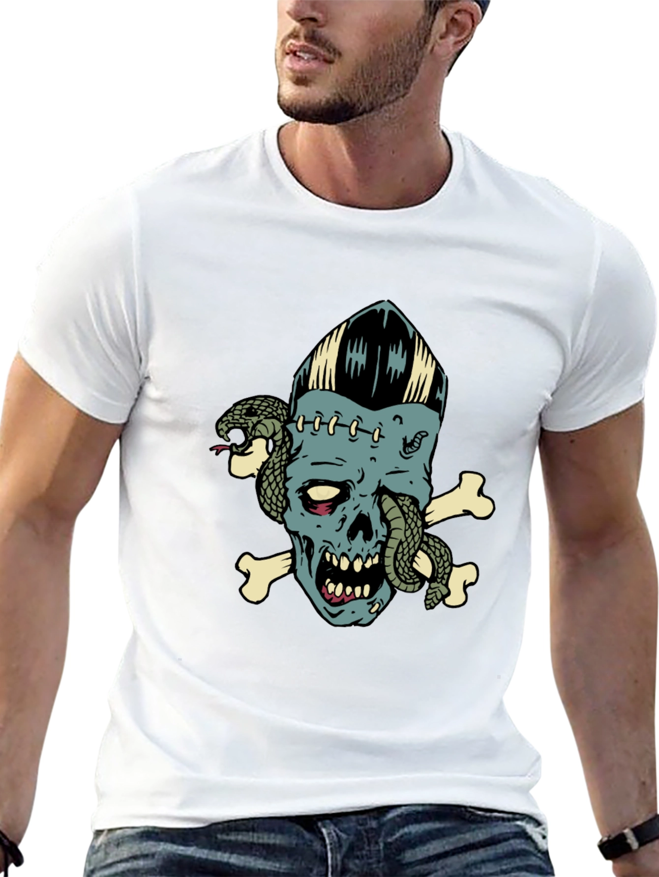 Black Skull & Snake Graphic Tee - Men's Black T-Shirt view 13