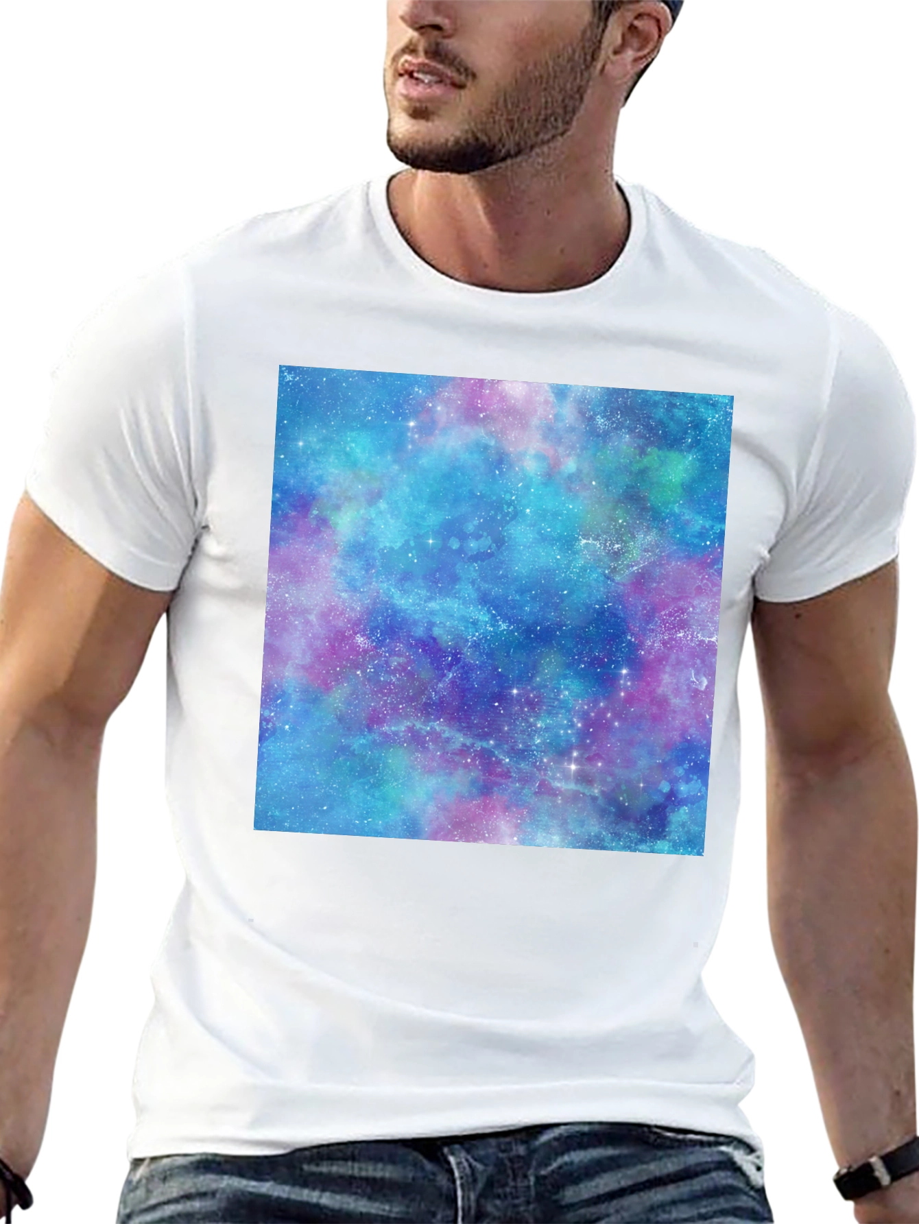 Black Galaxy Print T-Shirt - Black Cotton Casual Tee view 13