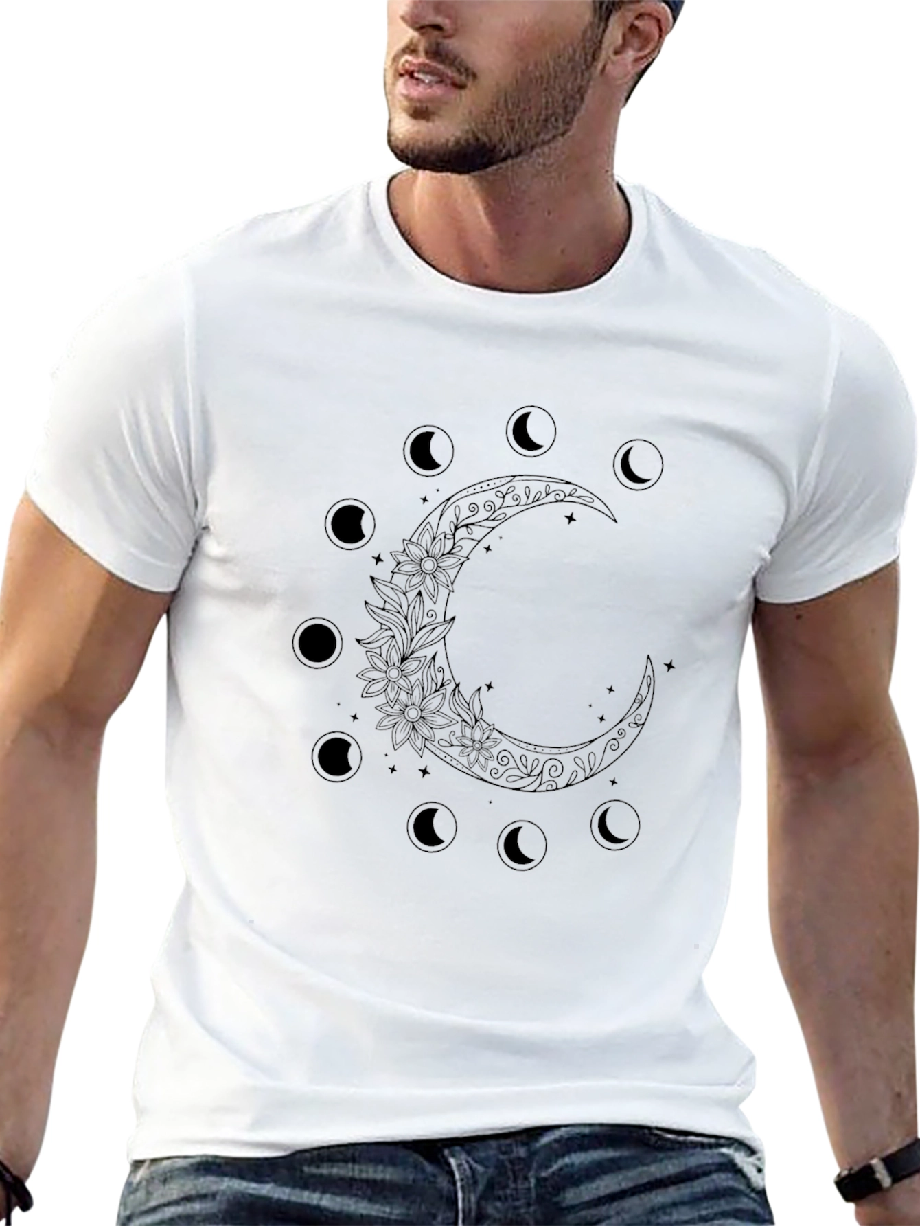 Black Celestial Moon Phases Black Graphic Tee view 13