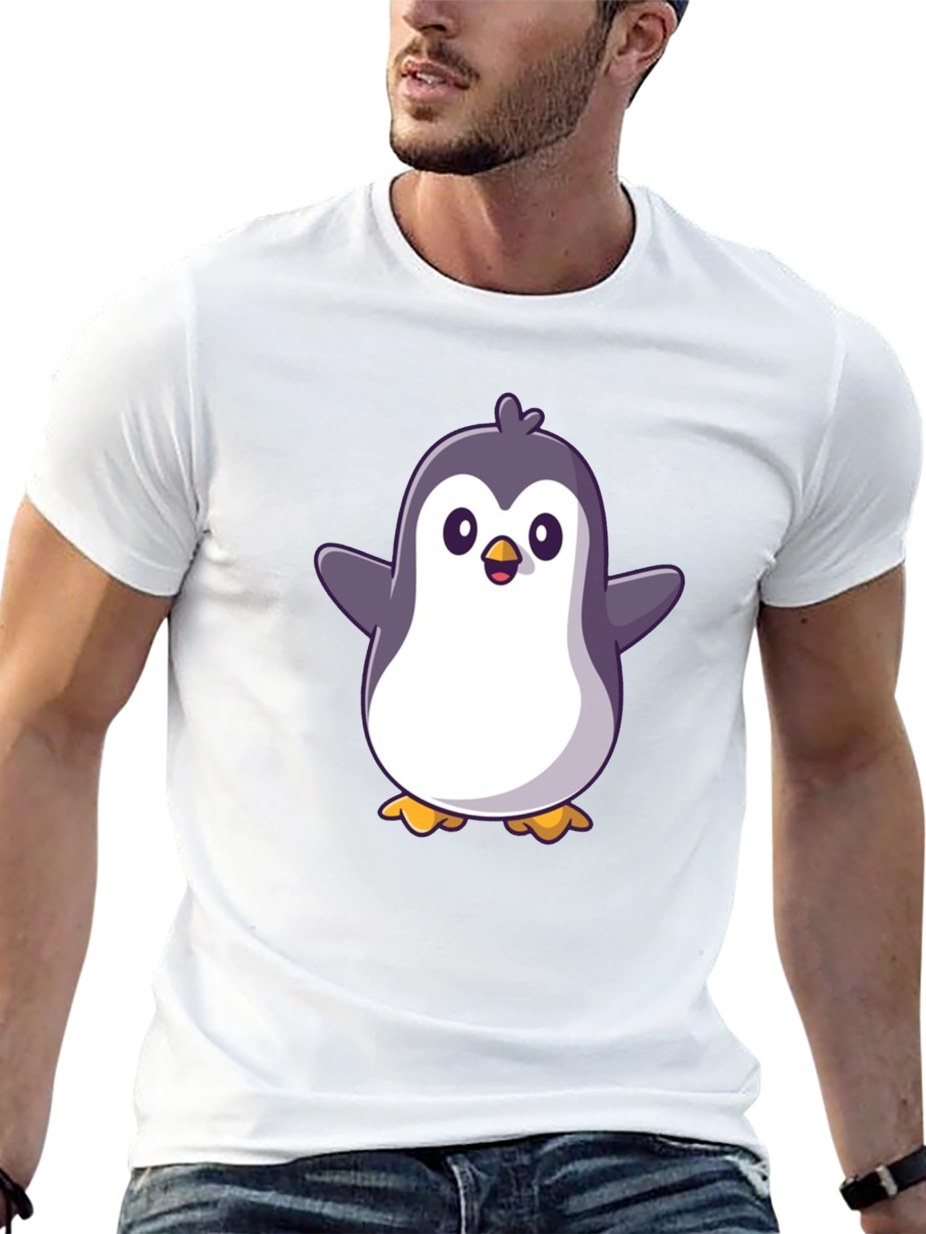 Black Cute Penguin Graphic Black T-Shirt view 13