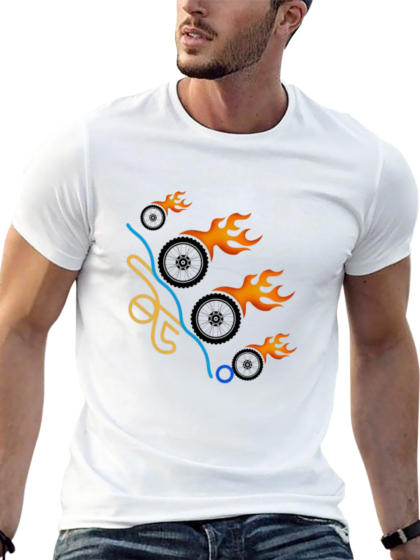 Black Flaming Wheels Graphic Tee - Cool & Casual view 13