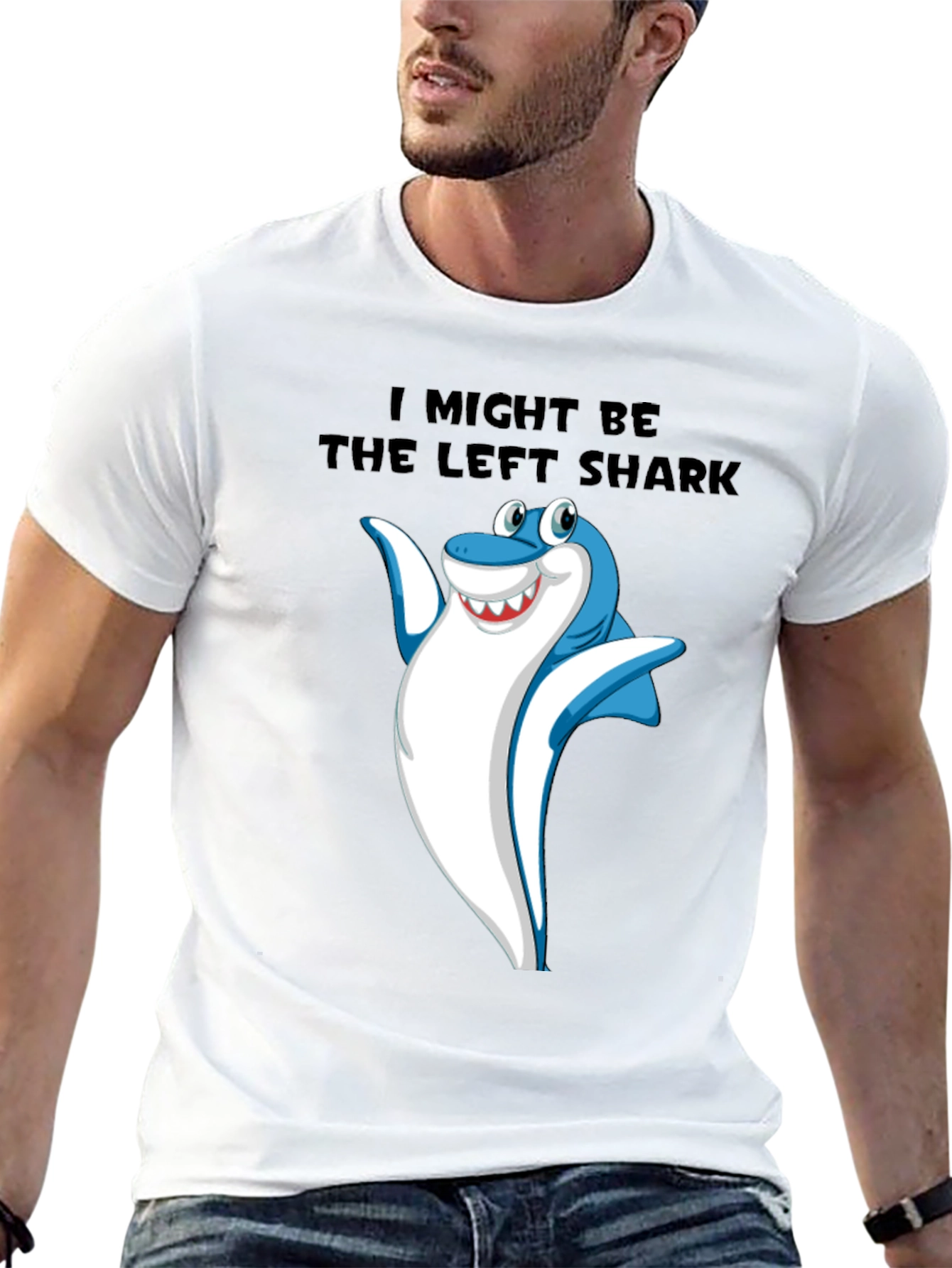 Black Funny Left Shark Graphic Tee - Men's Black T-Shirt view 13