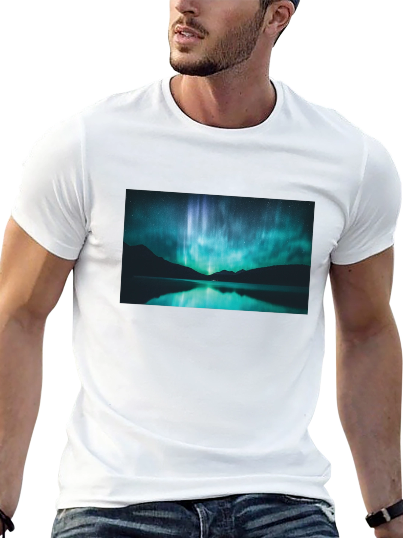 Black Aurora Borealis Graphic Tee - Midnight Lake view 13