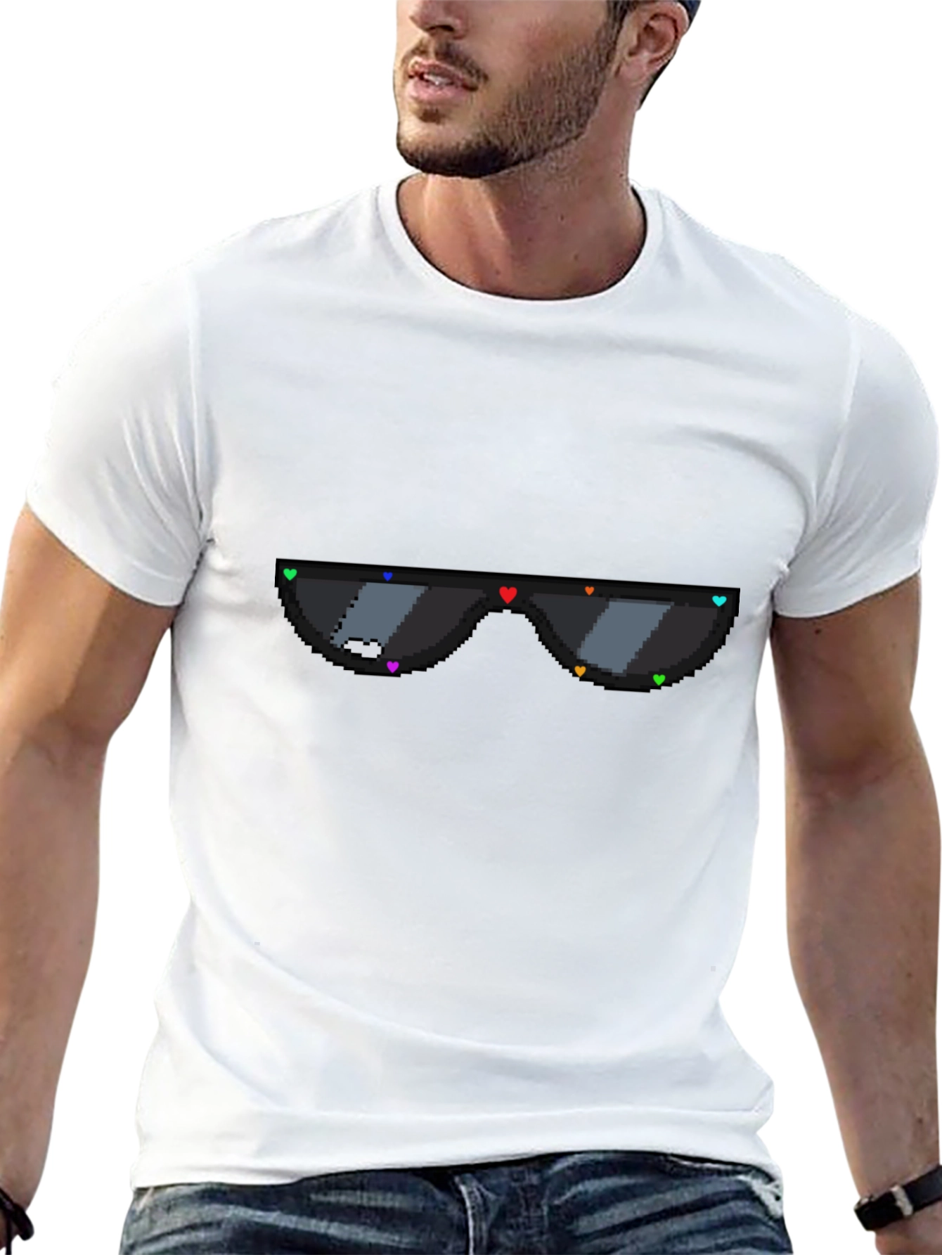 Black Pixel Heart Sunglasses Graphic Tee - Black view 13