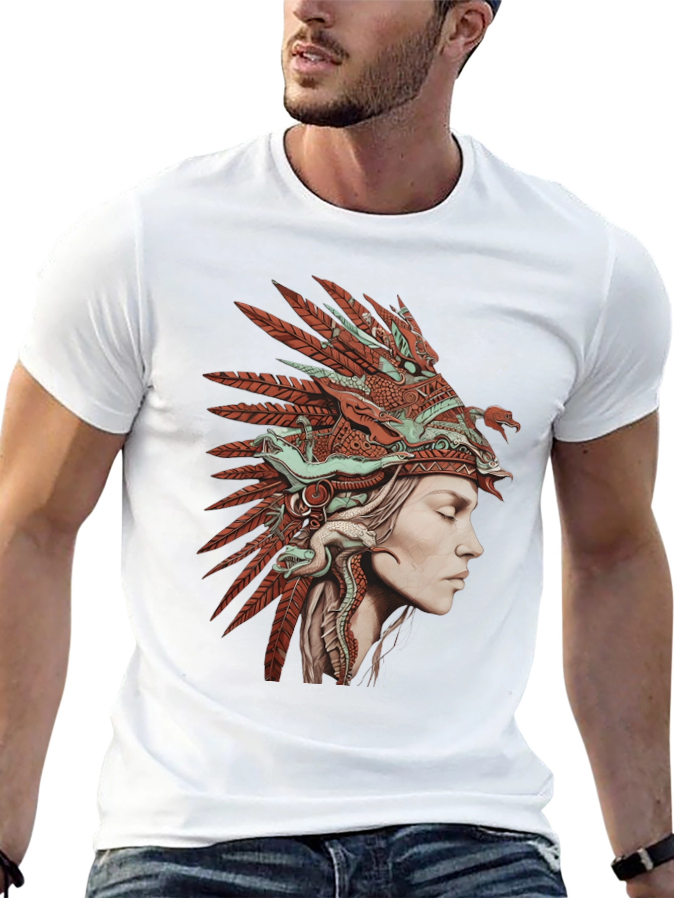 Black Native American Headdress Graphic T-Shirt view 13