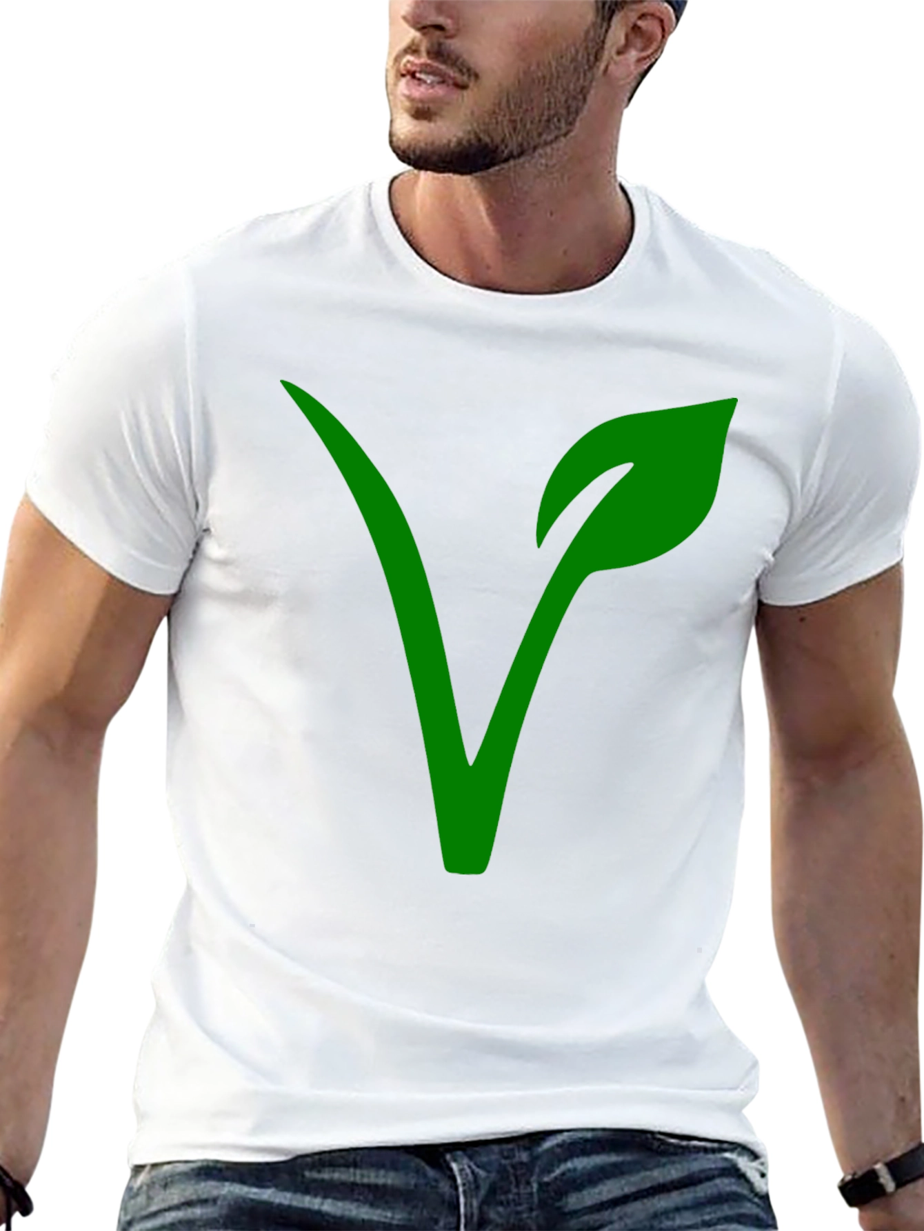Black Vegan Symbol T-Shirt - Green on Black view 13