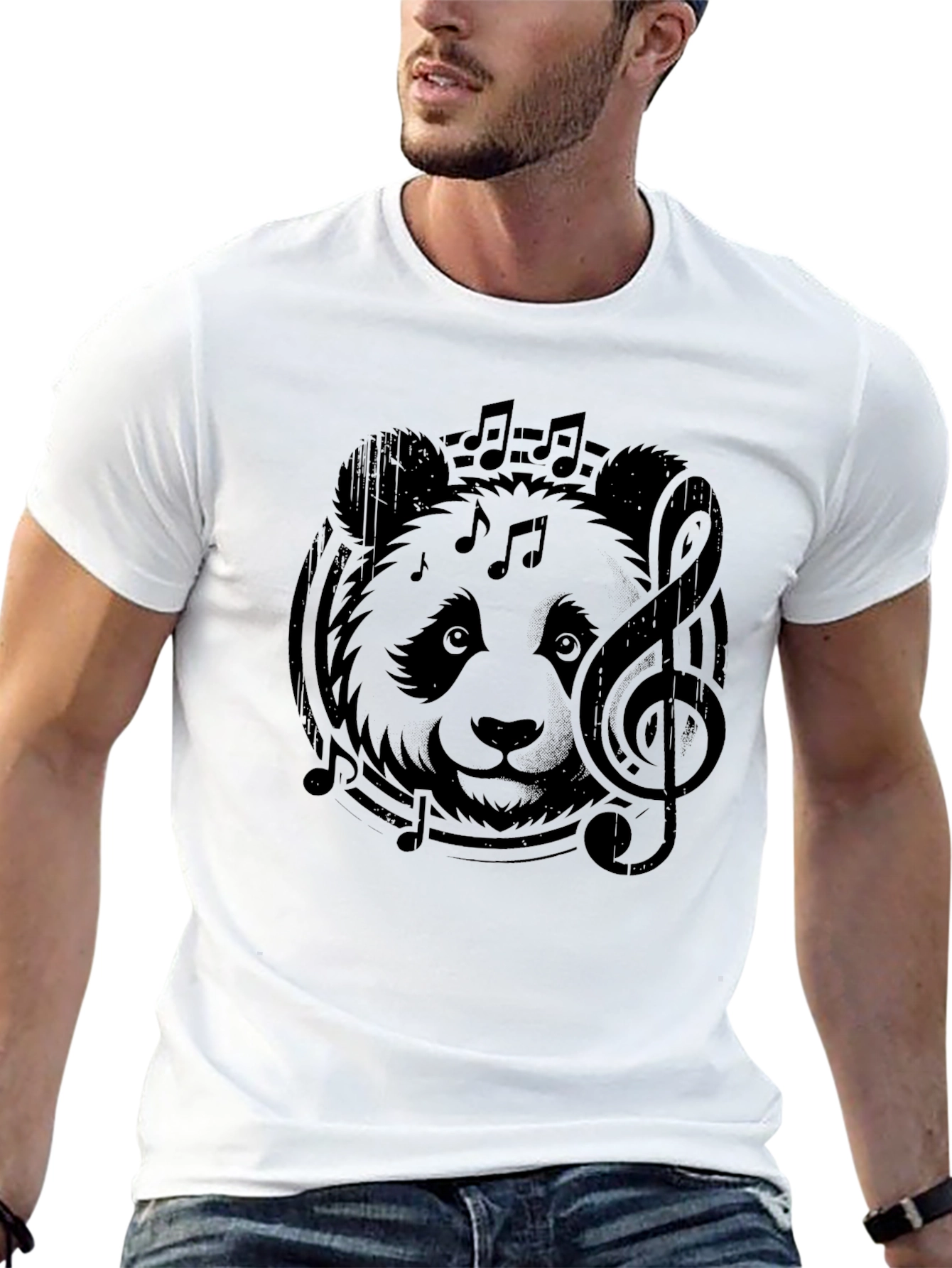 Black Musical Panda Graphic Tee - Cool Black Cotton T-Shirt view 13