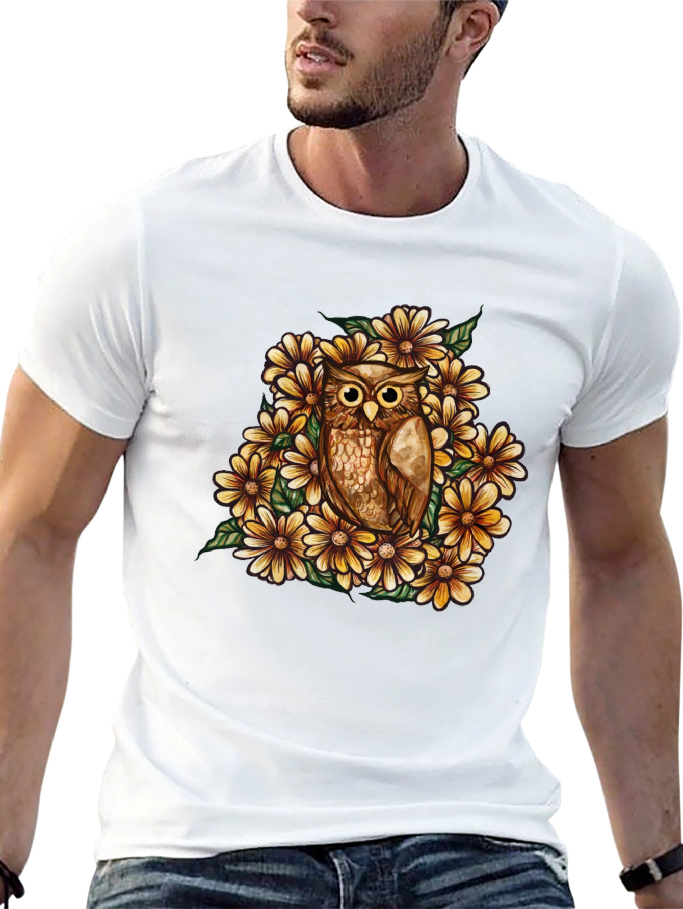 Black Owl & Floral Graphic Black T-Shirt view 13