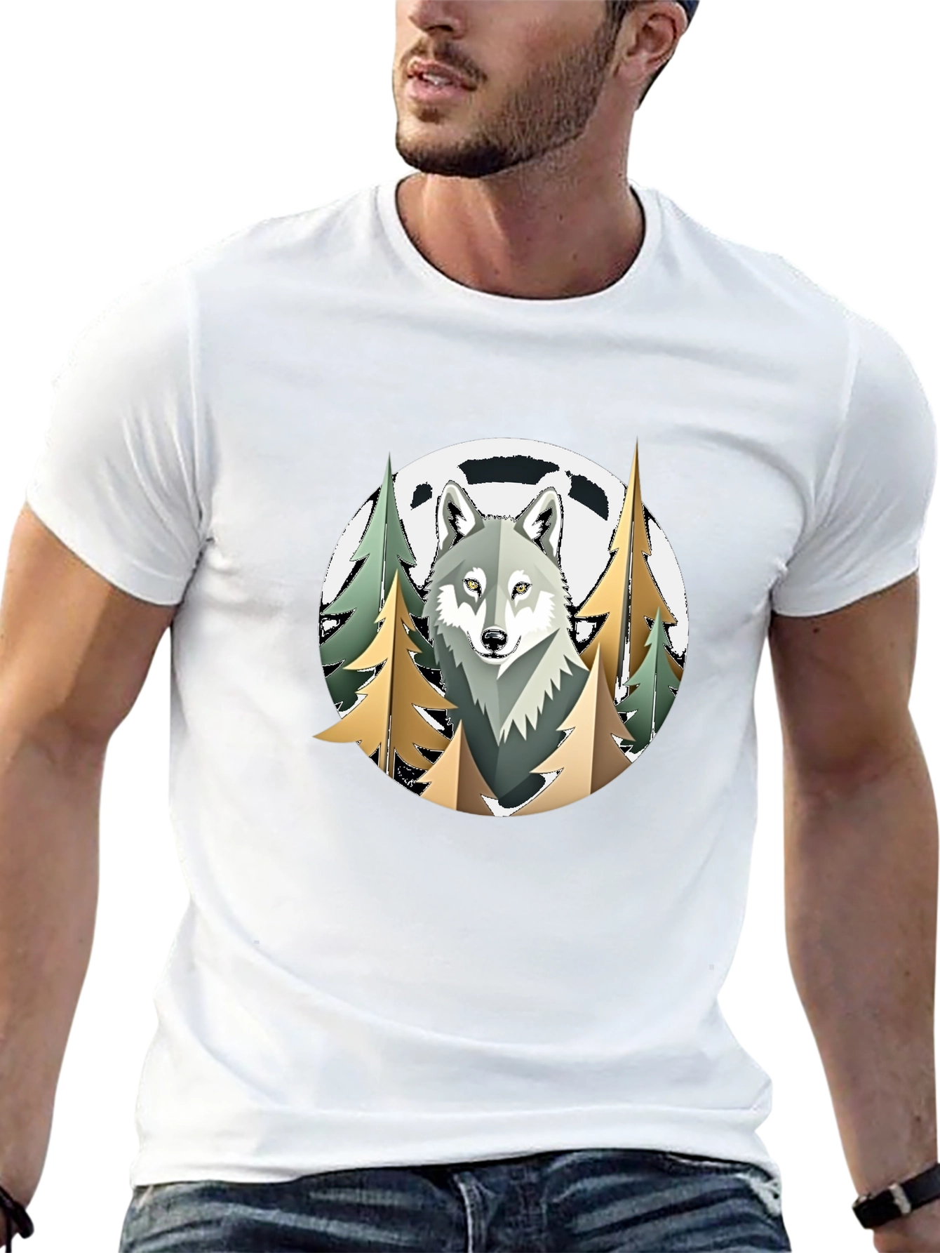Black Wolf in the Woods Graphic T-Shirt view 13