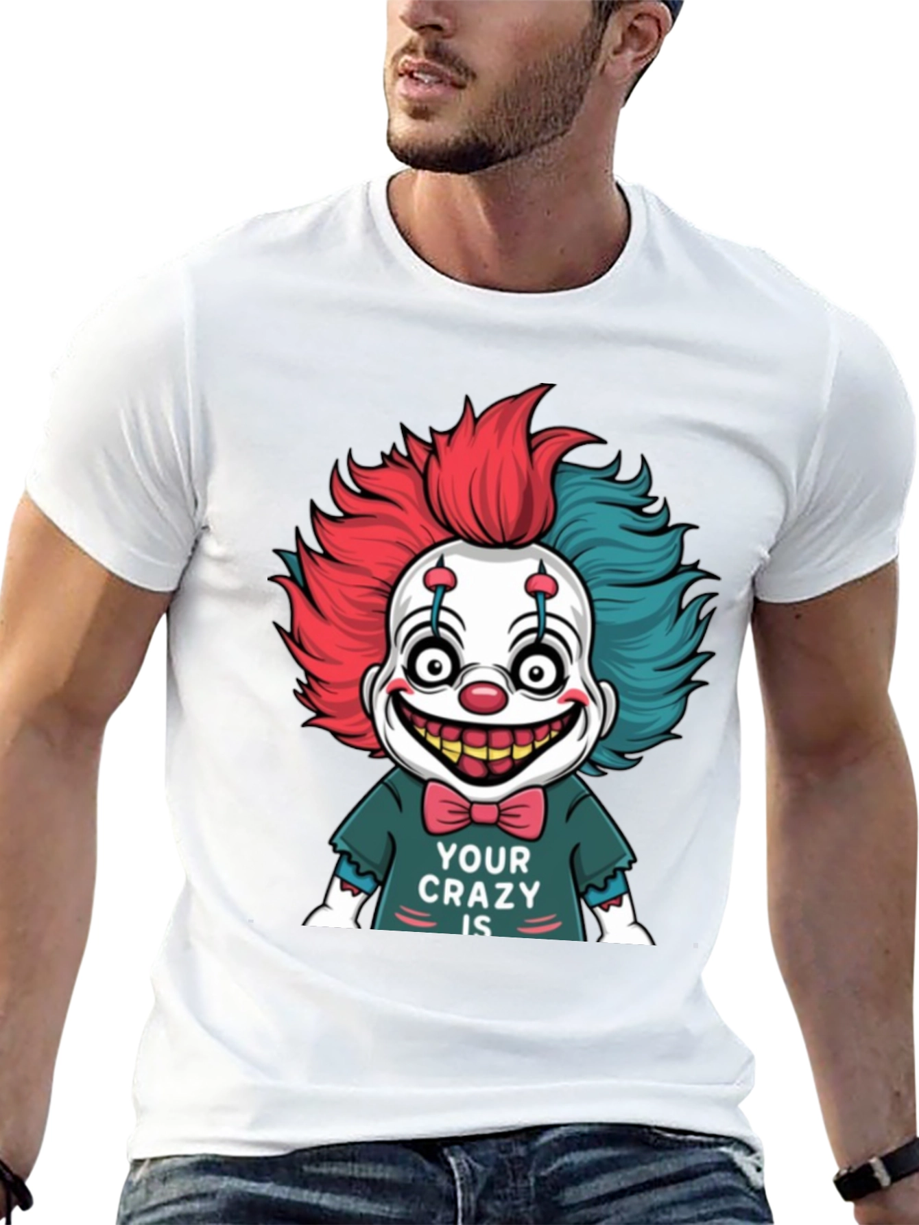 Black Creepy Clown Graphic Tee - 'Your Crazy Is' Design view 13