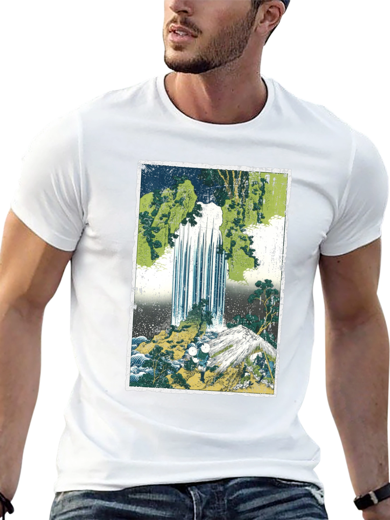Black Waterfall Graphic Tee - Men's Black Cotton T-Shirt view 13