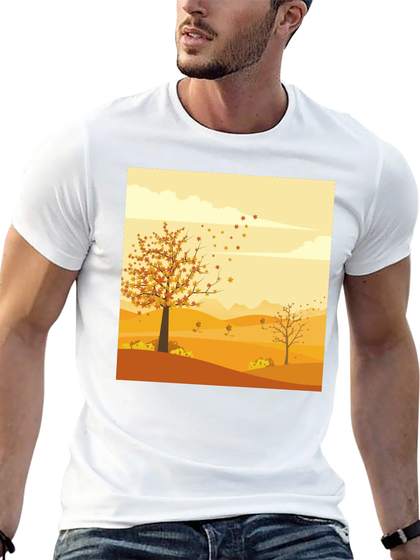 Black Autumn Scene Graphic Tee - Unisex Black T-Shirt view 13