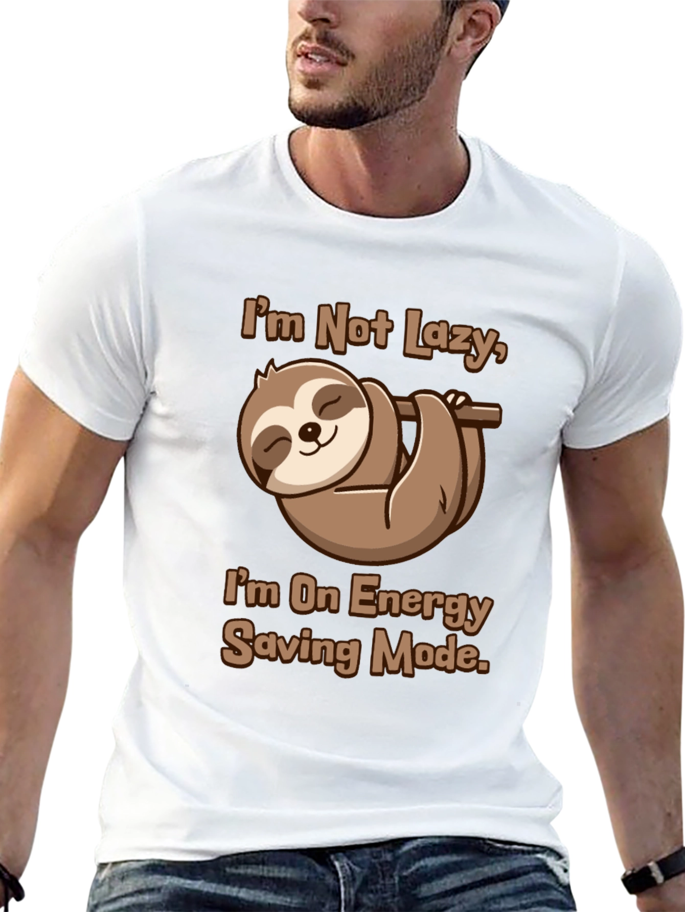 Black Funny Sloth Energy Saving Mode Graphic Tee view 13
