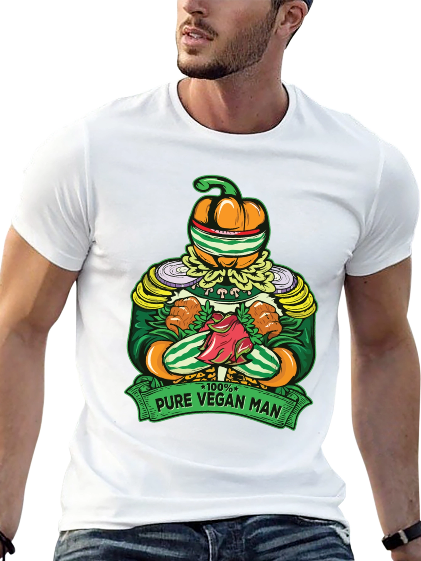 Black Pure Vegan Man T-Shirt - Quirky Graphic Tee view 13