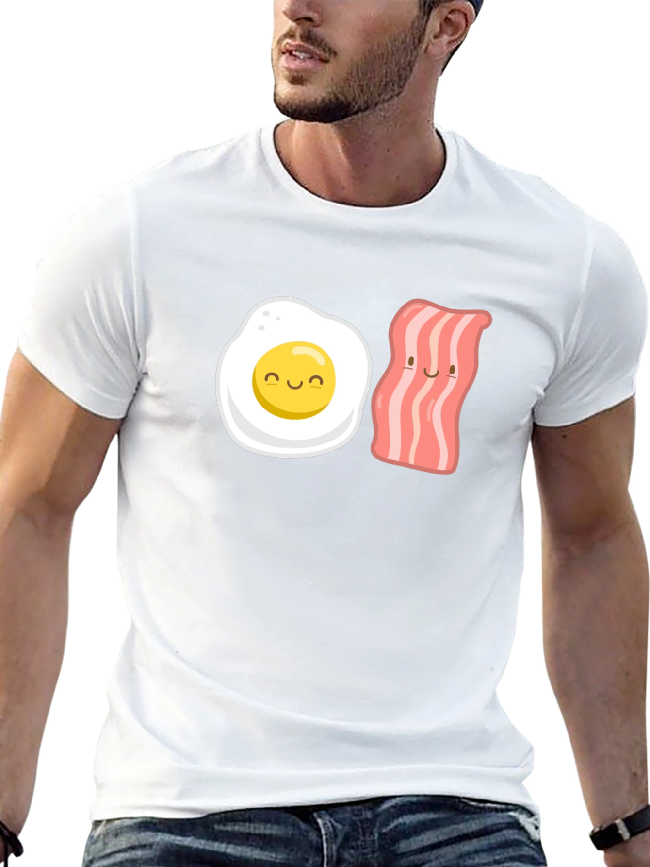Black Funny Egg & Bacon Cartoon Graphic Tee - Black view 13