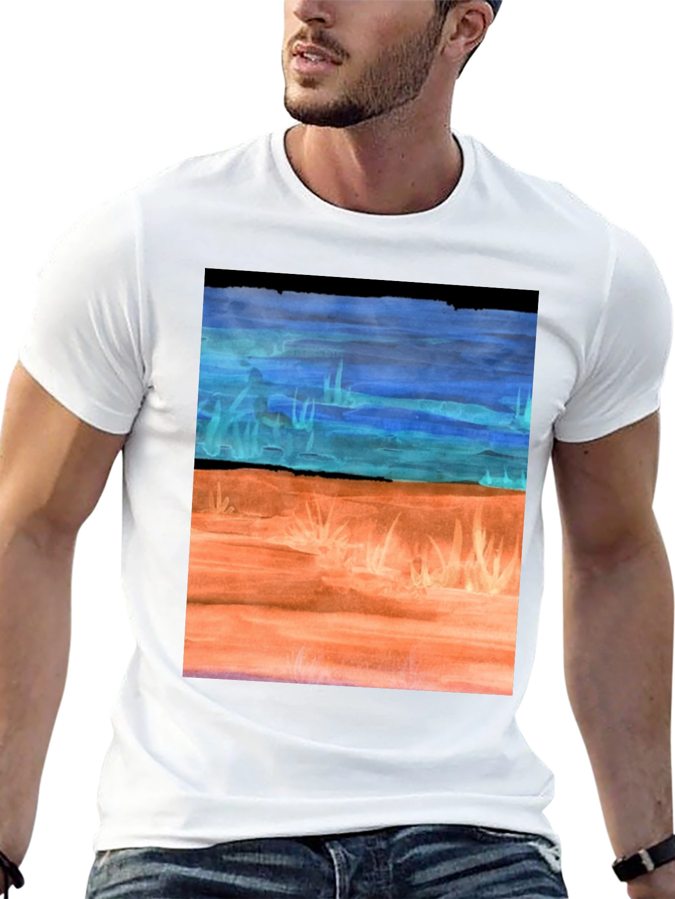 Black Watercolor Landscape T-Shirt - Artsy Graphic Tee view 13