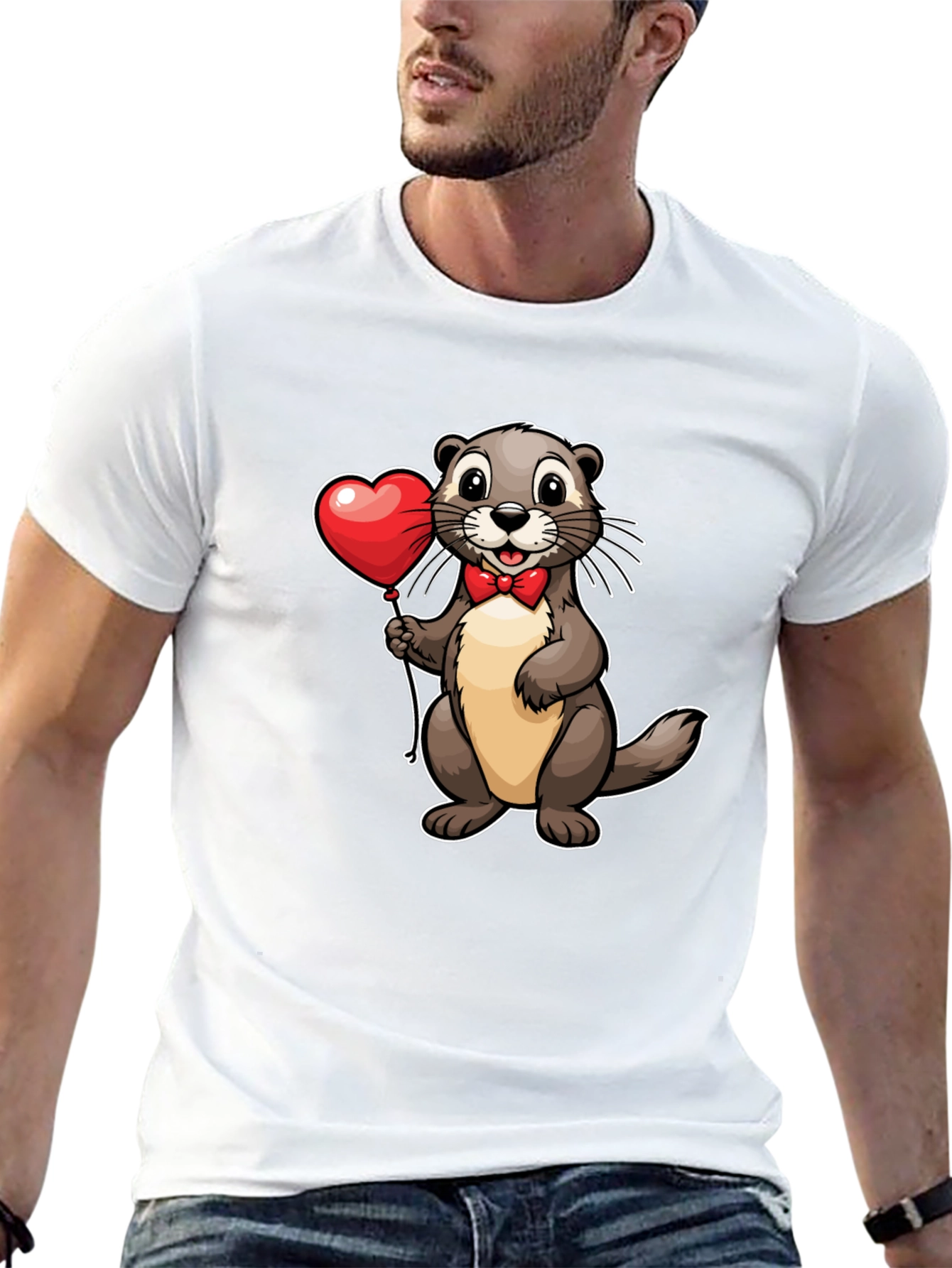 Black Otter with Heart Balloon T-Shirt - Valentine's Day Tee view 13