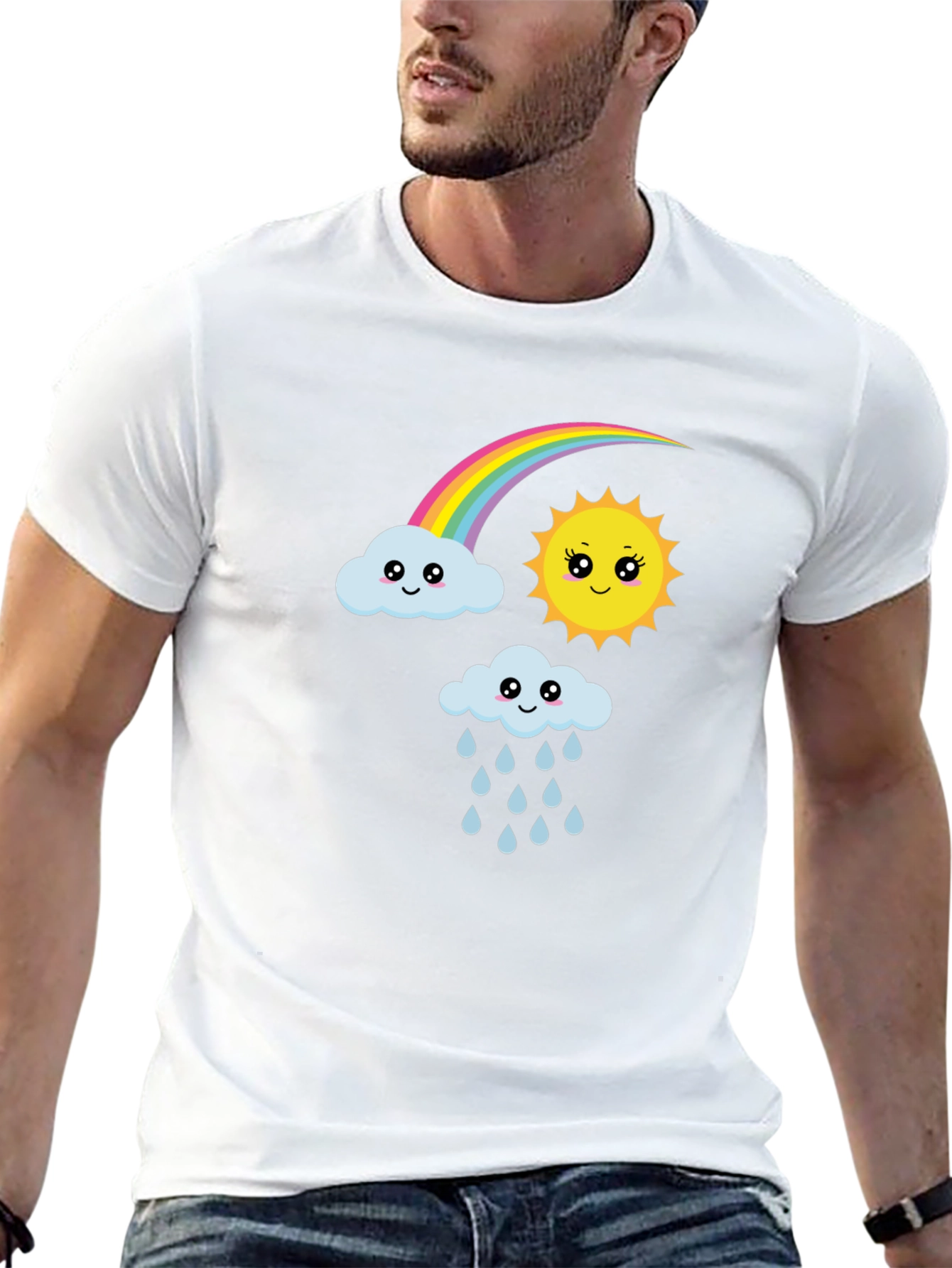 Black Cute Cartoon Weather Graphic Black T-Shirt view 13