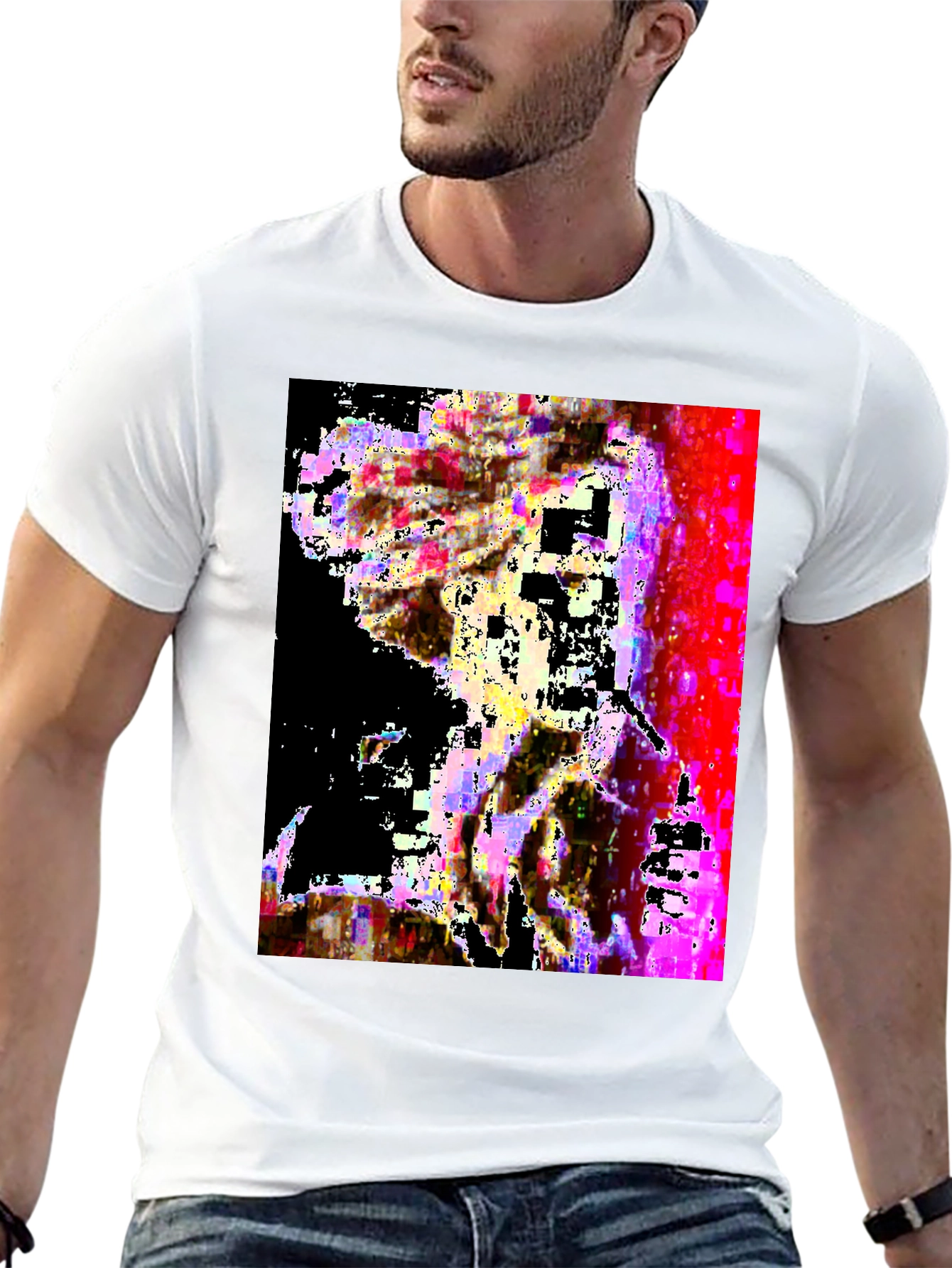 Black Abstract Glitch Art Black T-Shirt view 13