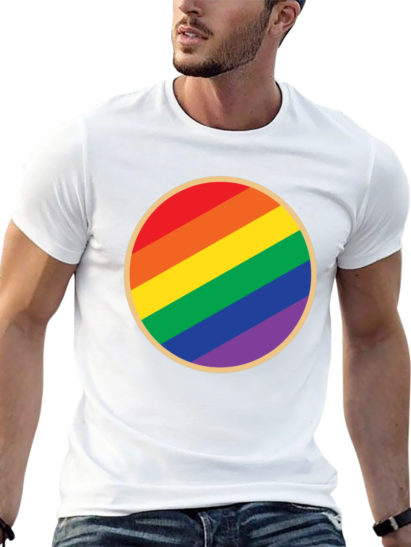 Black Pride Rainbow Circle Graphic Tee - Black Cotton T-Shirt view 13