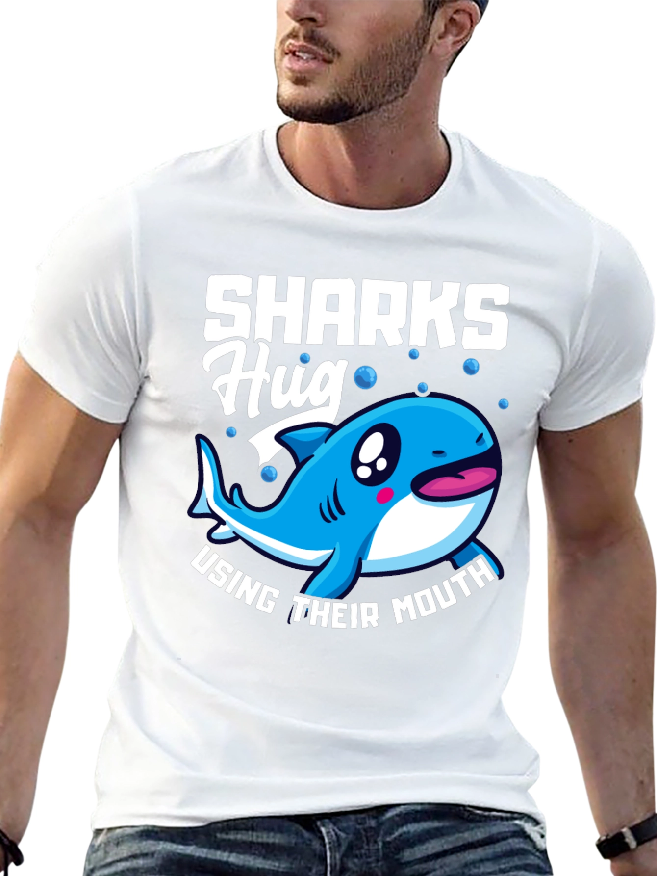 Black Sharks Hug with Their Mouth T-Shirt, Funny Animal Tee view 13