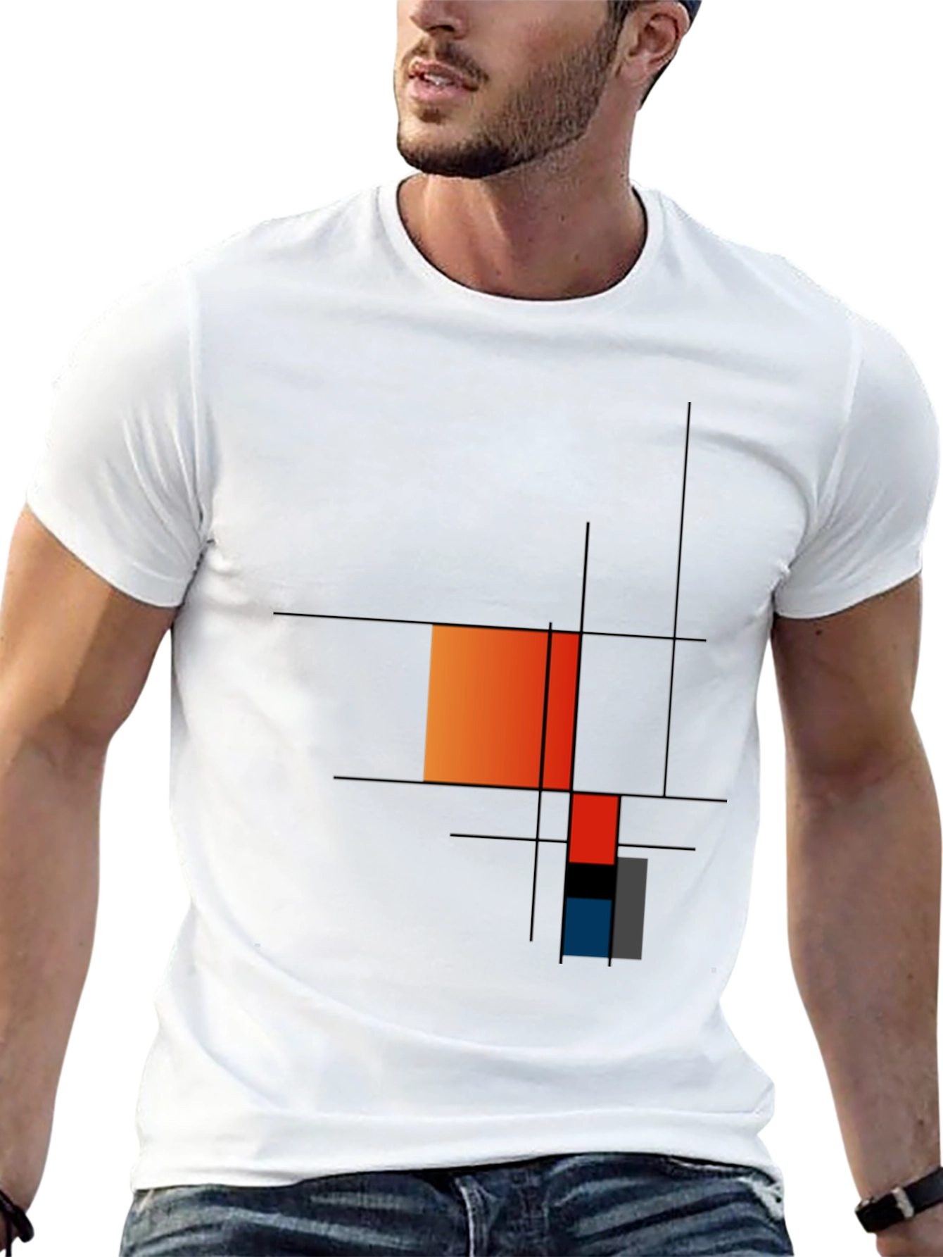 Black Modern Art Graphic Tee - Geometric Mondrian Style view 13