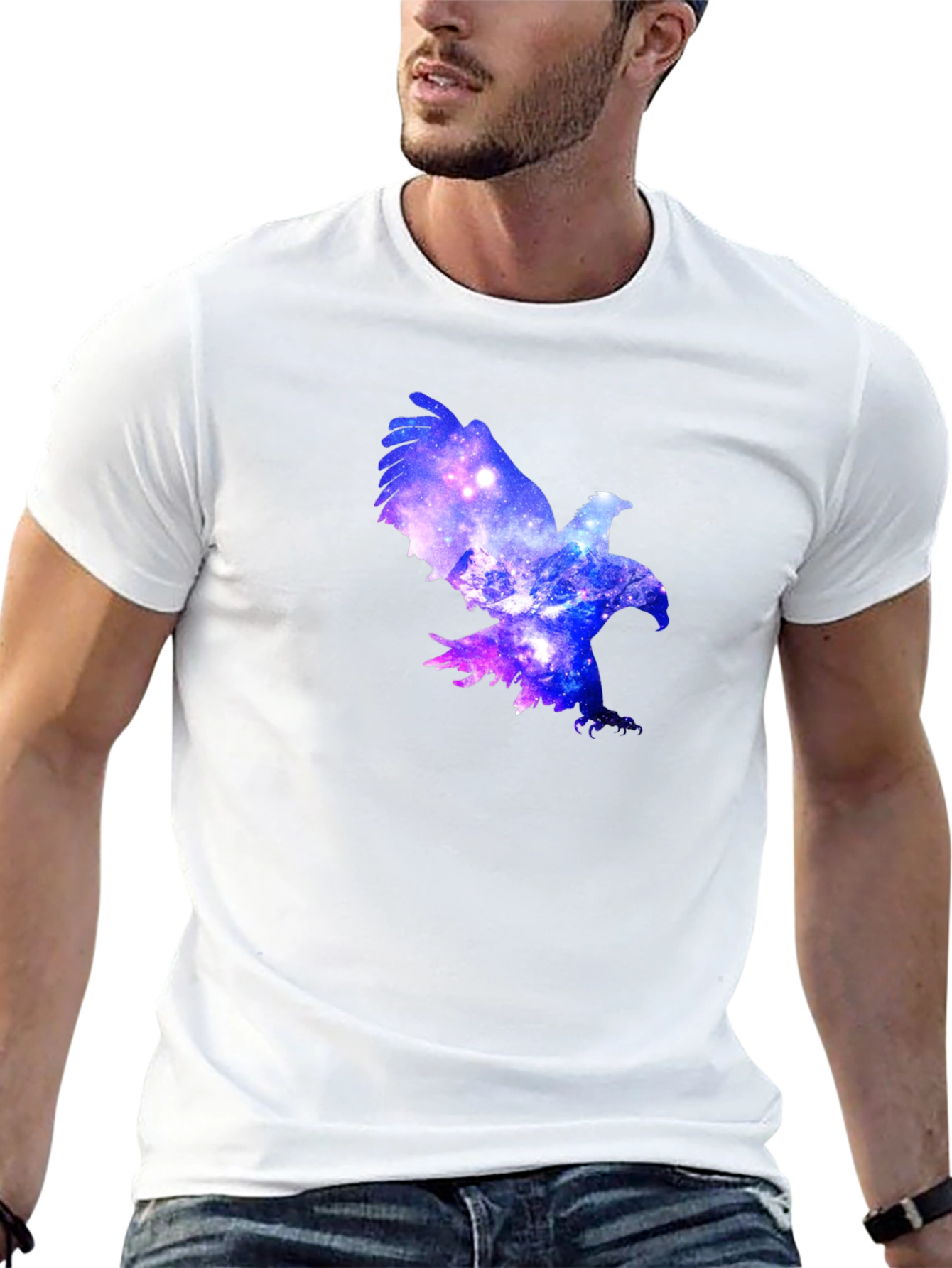 Black Galaxy Eagle Black T-Shirt - Unique Graphic Tee view 13