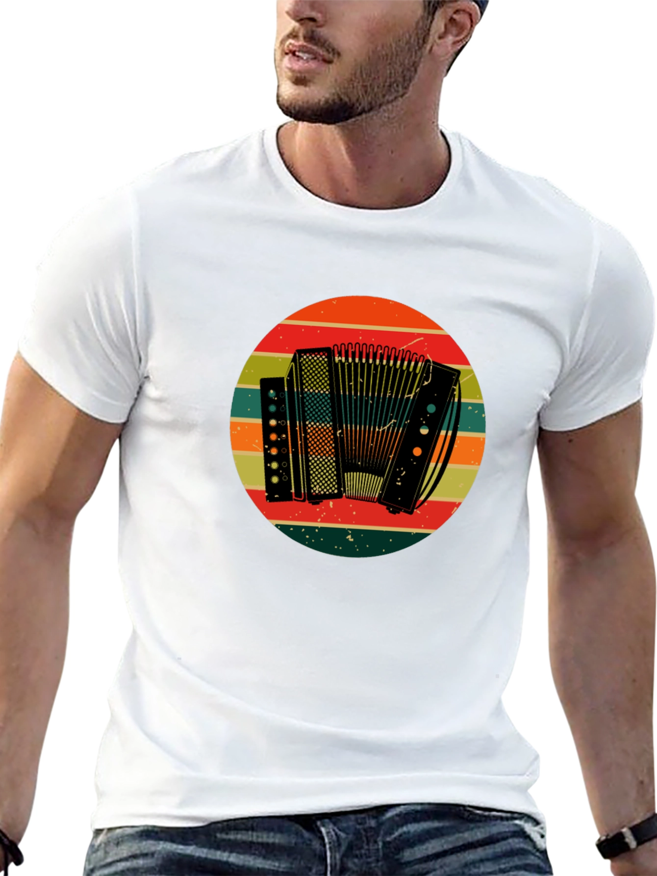 Black Vintage Accordion T-Shirt - Retro Style view 13