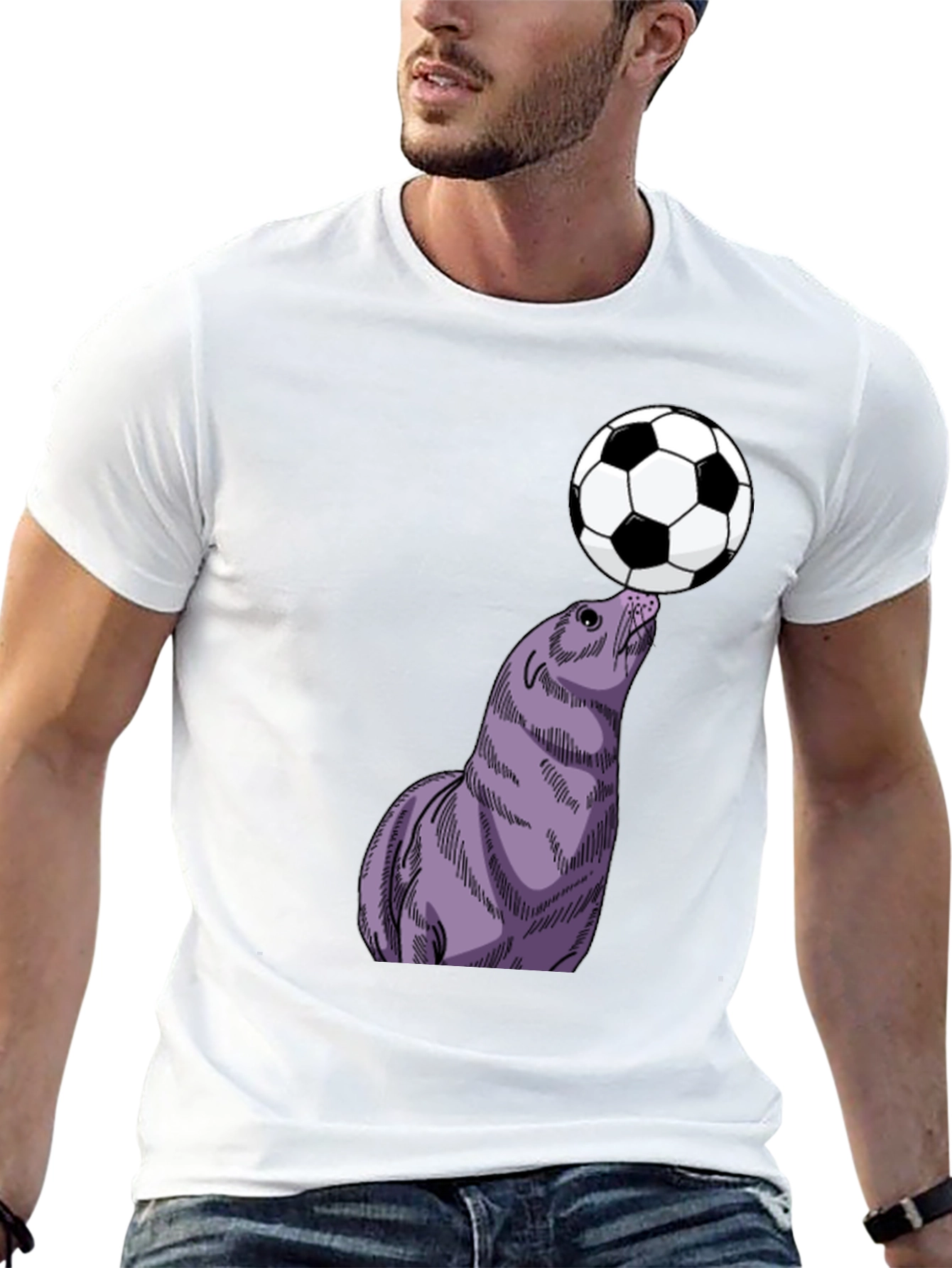Black Seal Balancing Soccer Ball T-Shirt view 13