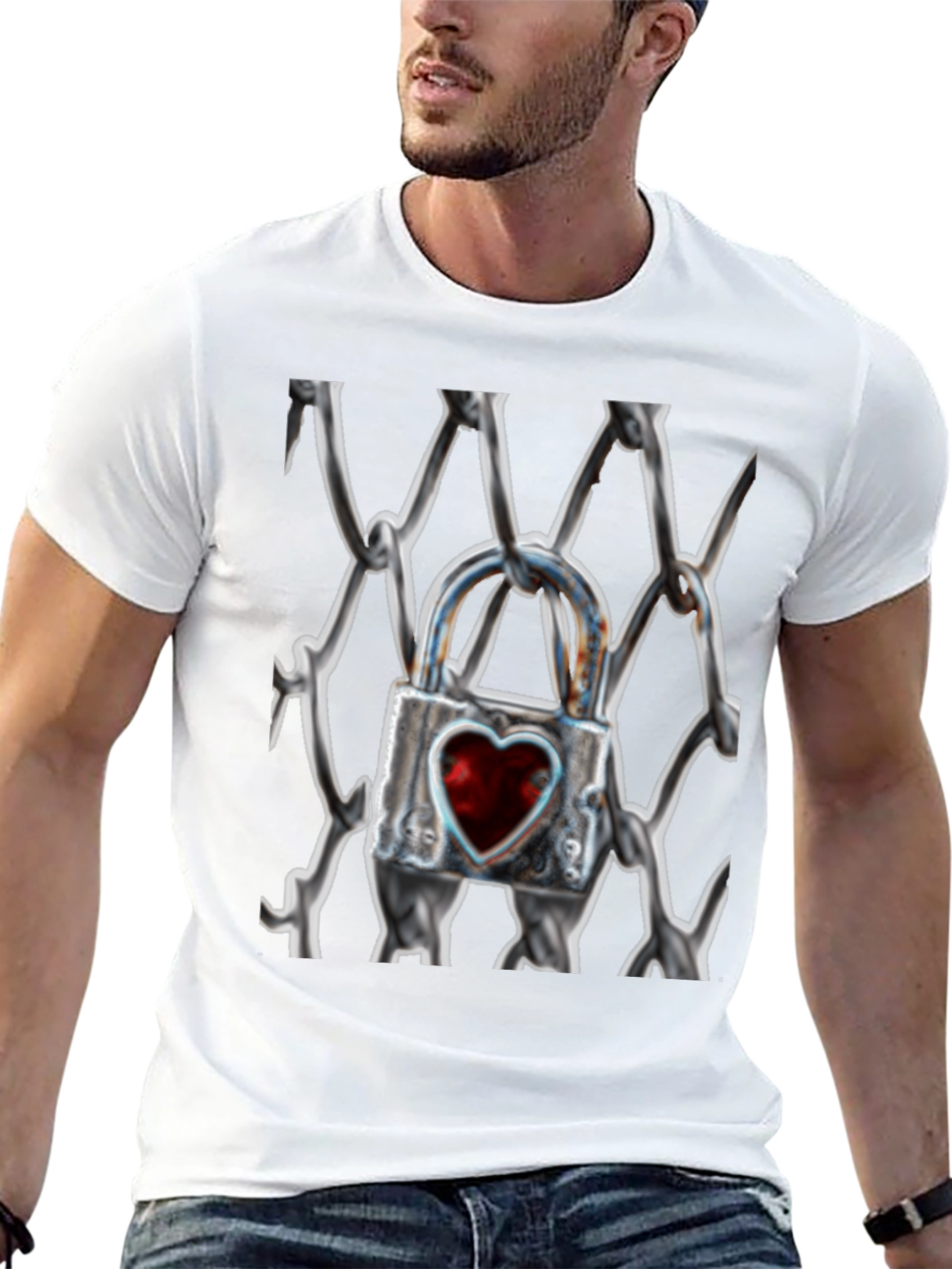 Black Heart Lock on Chains T-Shirt view 13
