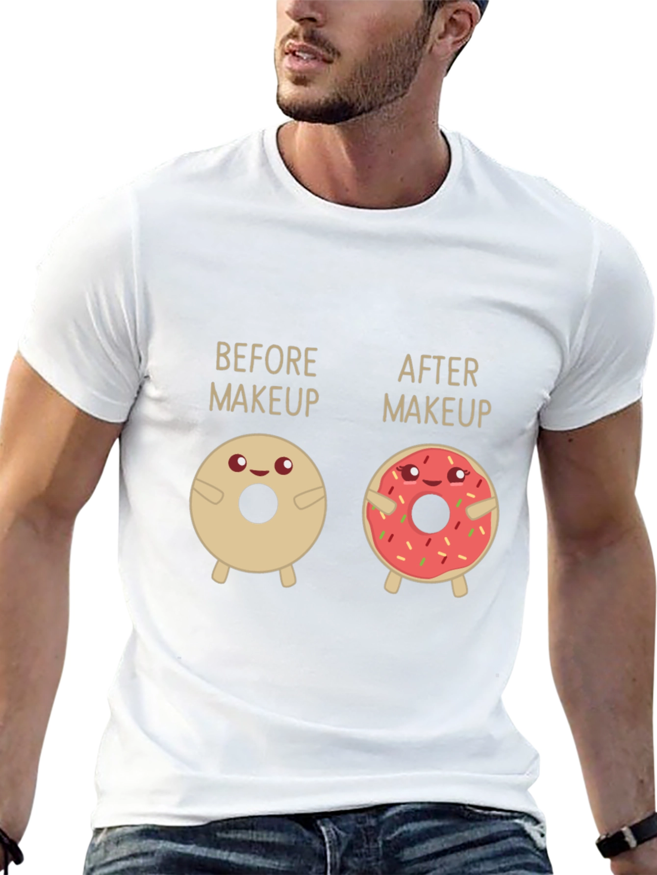 Black Before & After Makeup Donut Funny T-Shirt view 13