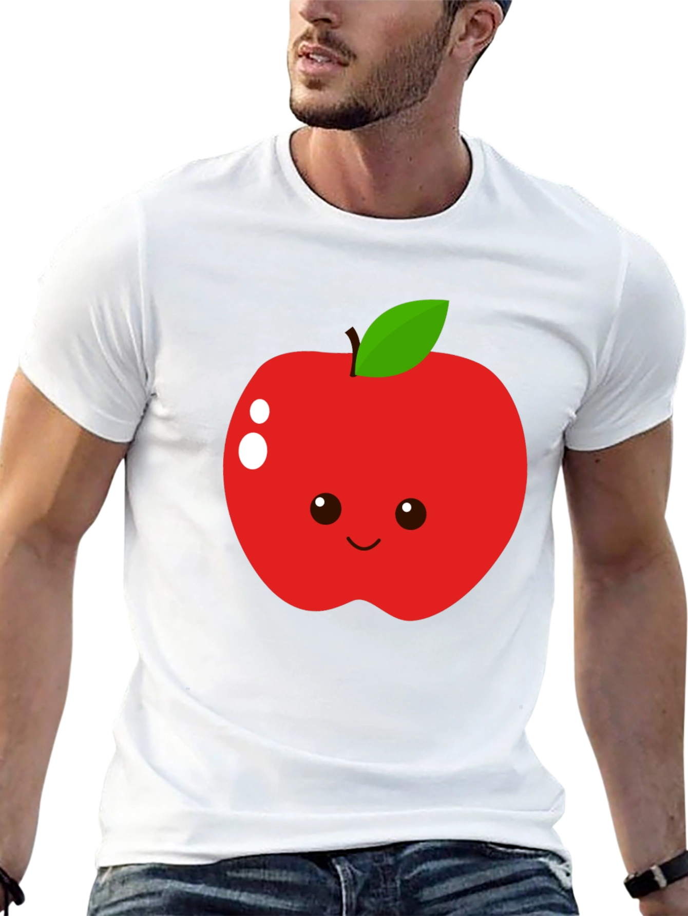 Black Cute Apple Graphic T-Shirt - Black Cotton Blend Tee view 13