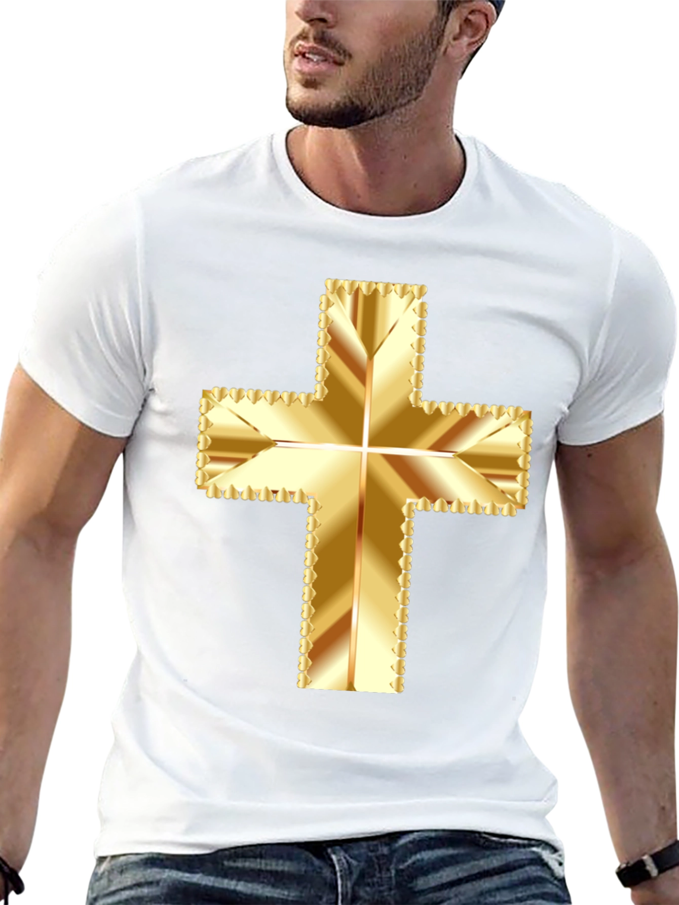 Black Golden Cross Graphic Tee - Stylish Religious Apparel view 13