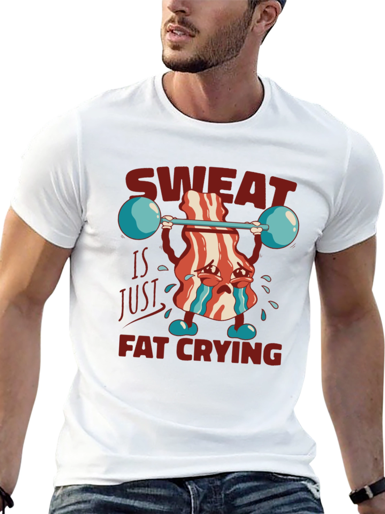 Black Sweat is Just Fat Crying T-Shirt Funny Workout Tee view 13