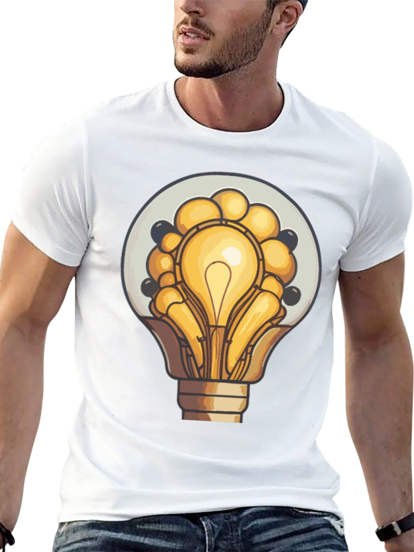 Black Unique Lightbulb Graphic Tee - Black Cotton Blend view 13