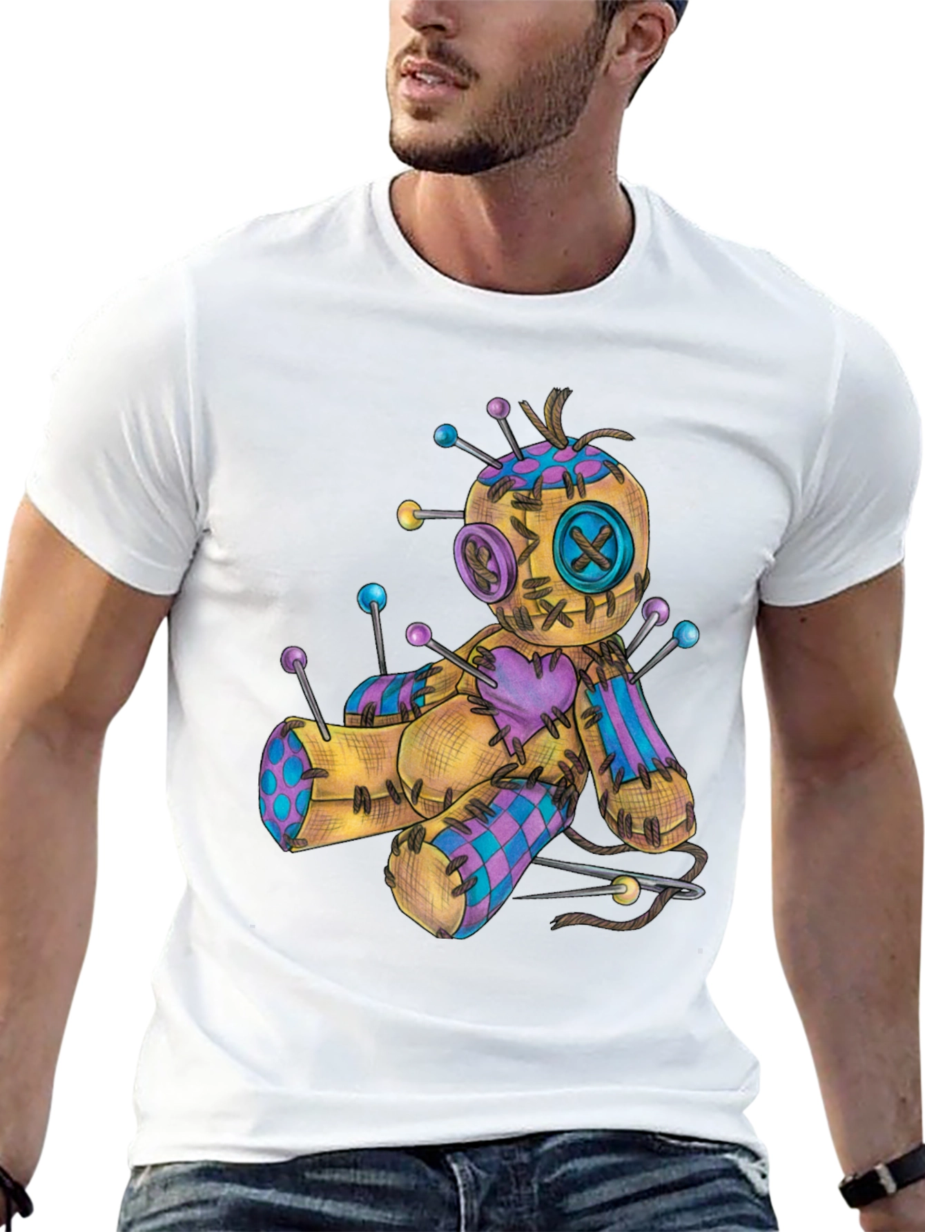 Black Voodoo Doll Graphic Tee - Black Cotton Shirt view 13