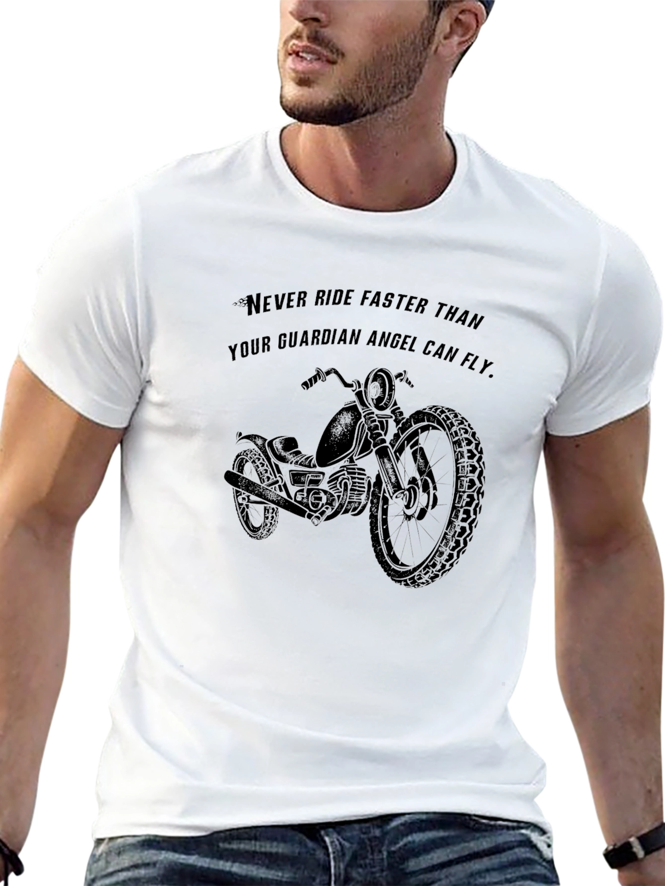 Black Motorcycle Guardian Angel Men's T-Shirt - Ride Safe view 13