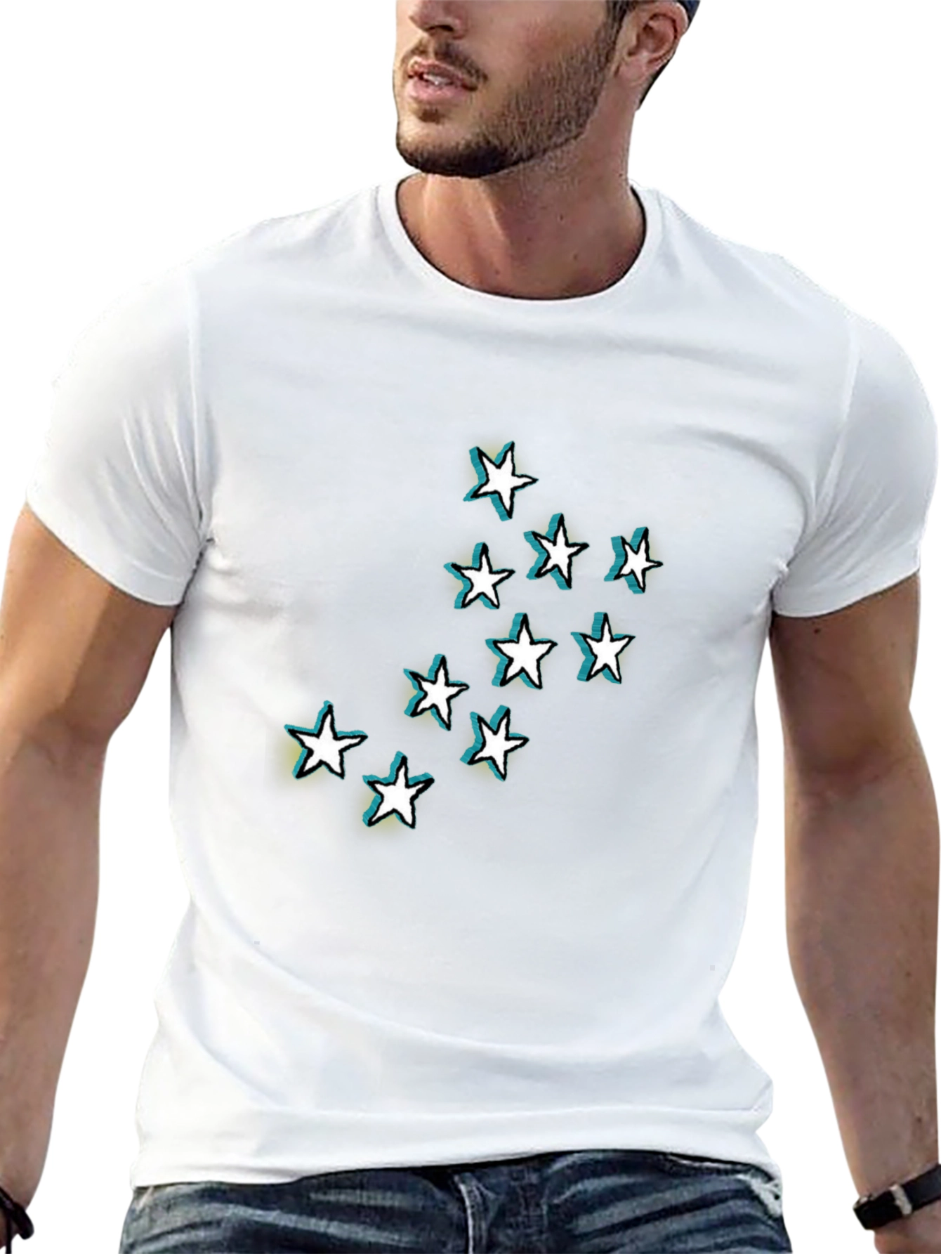 Black Stars Graphic Black T-Shirt for Men view 13