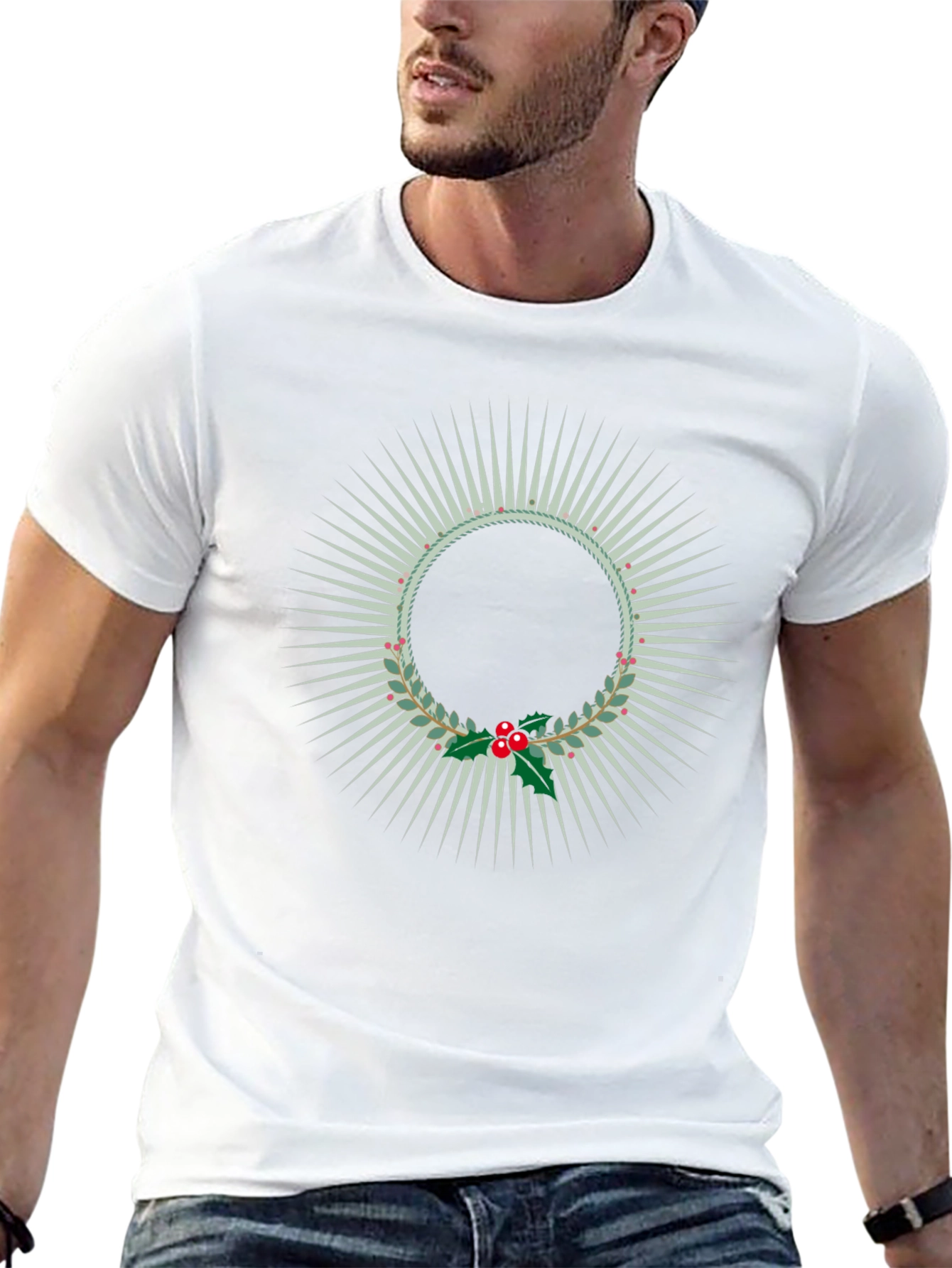 Black Festive Wreath Graphic Tee - Holiday Style view 13