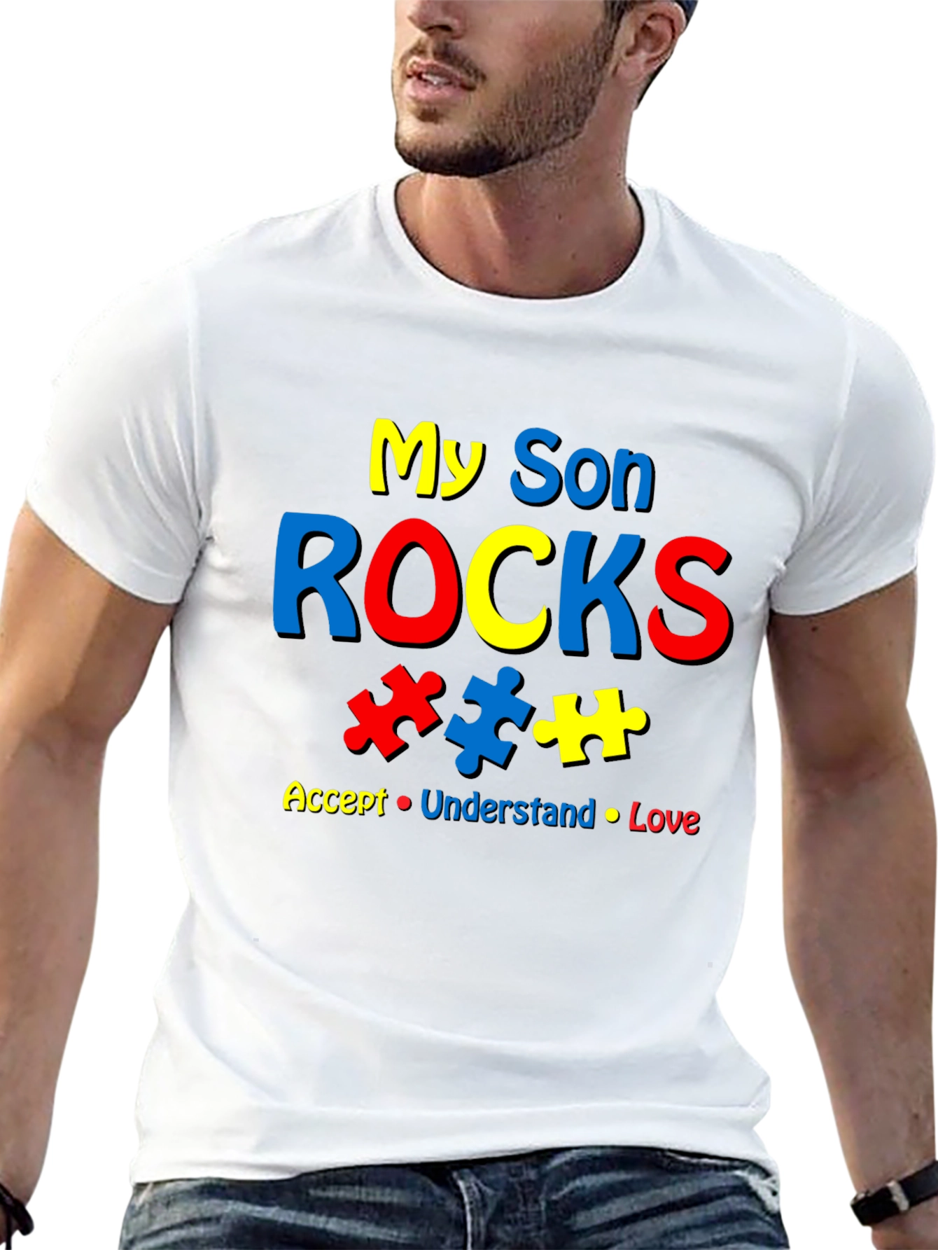 Black My Son Rocks Autism Awareness T-Shirt view 13