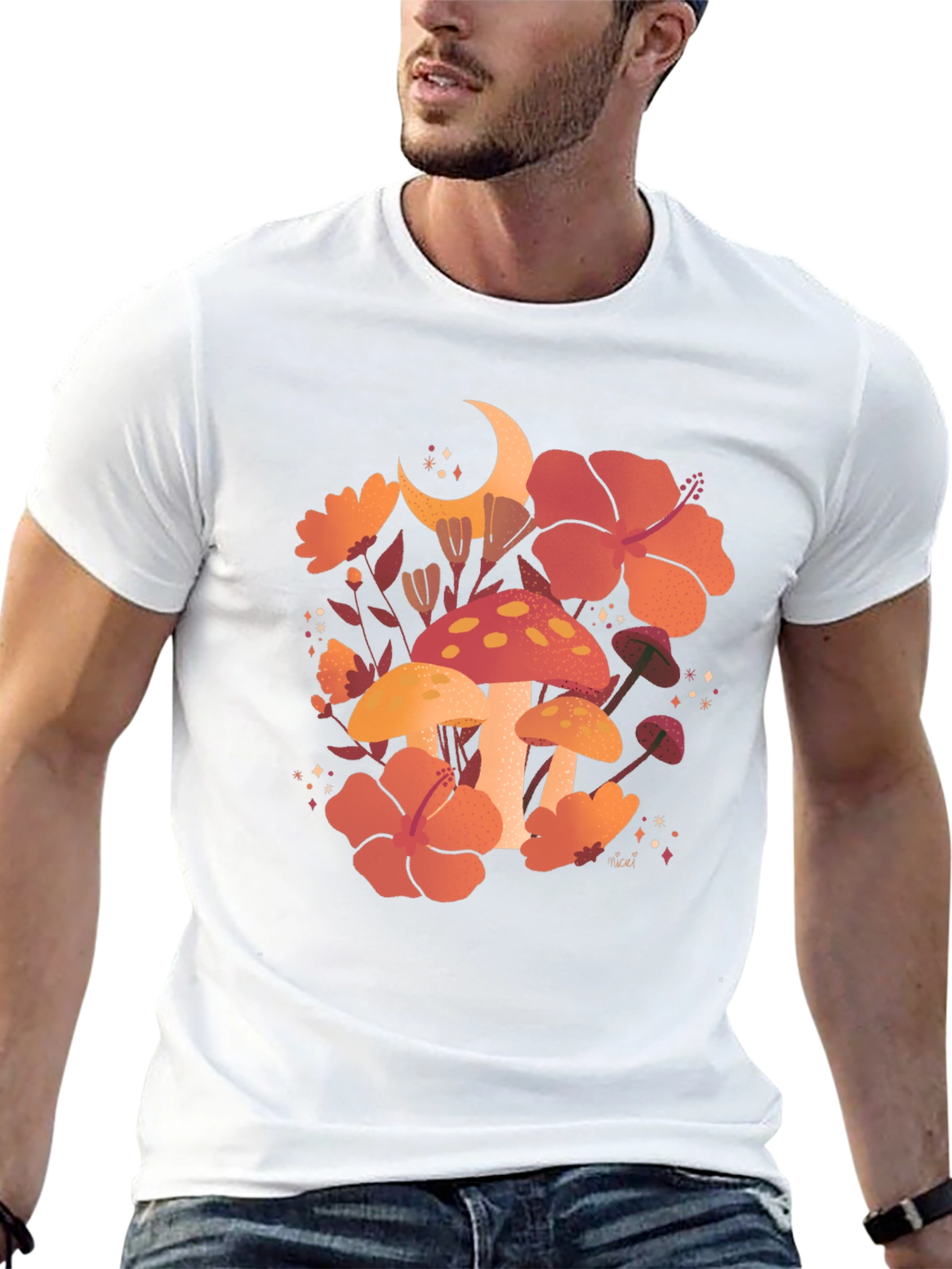 Black Mushroom Moon T-Shirt, Floral Graphic Tee view 13