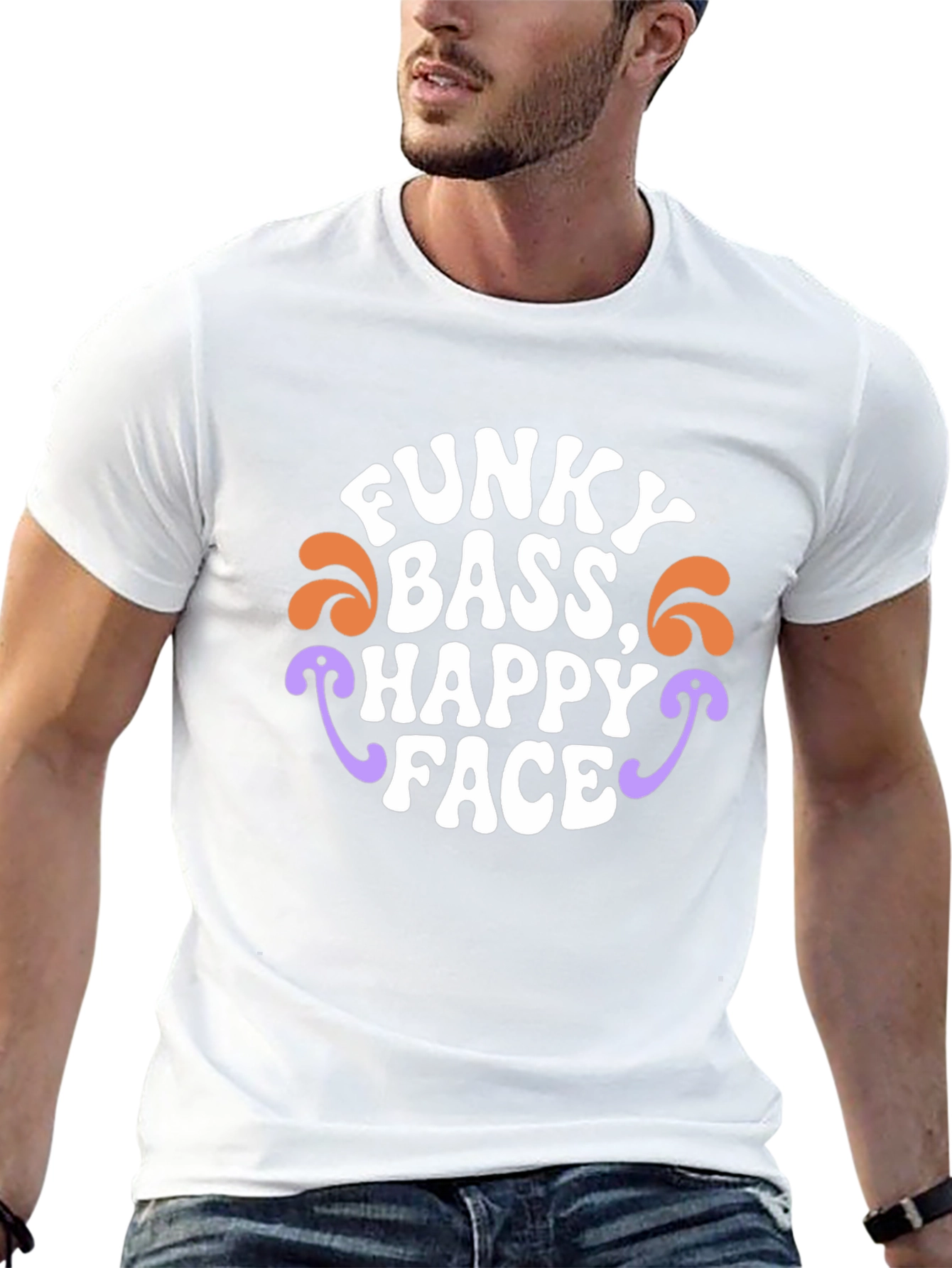 Black Funky Bass Happy Face Graphic Tee - Retro Style view 13