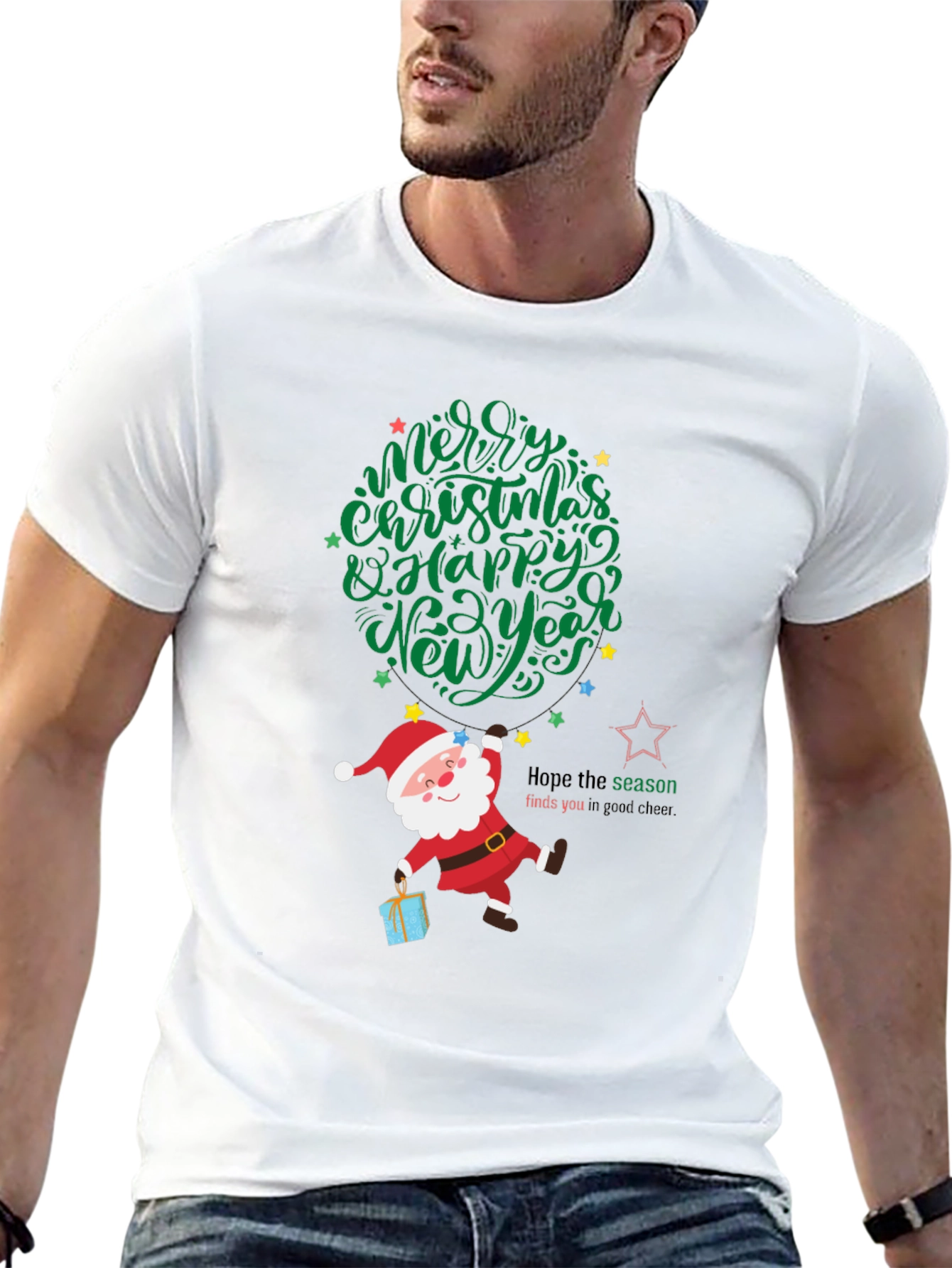 Black Festive Santa Graphic Tee - Merry Christmas & Happy New Year view 13