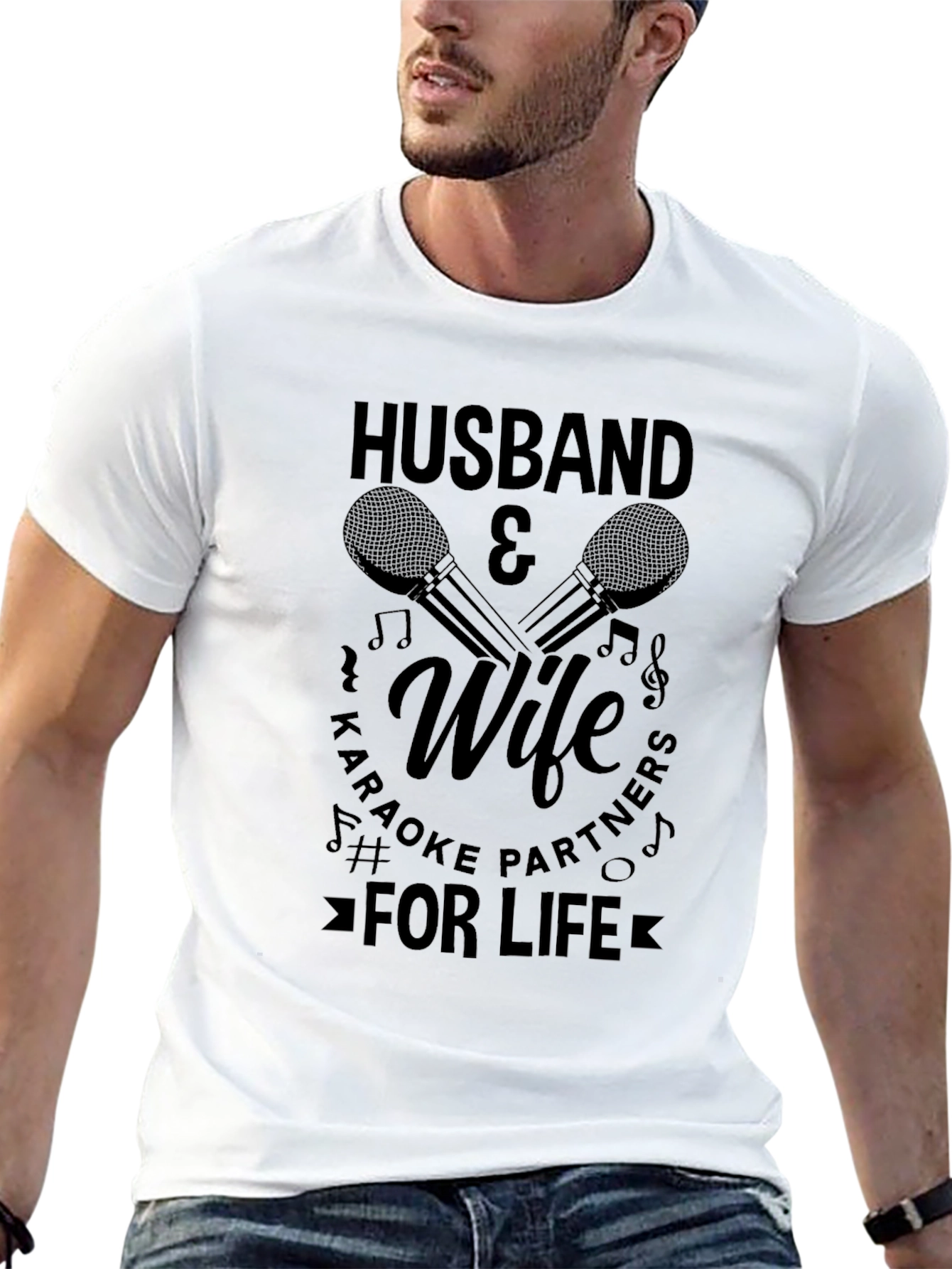 Black Husband & Wife Karaoke Partners T-Shirt view 13