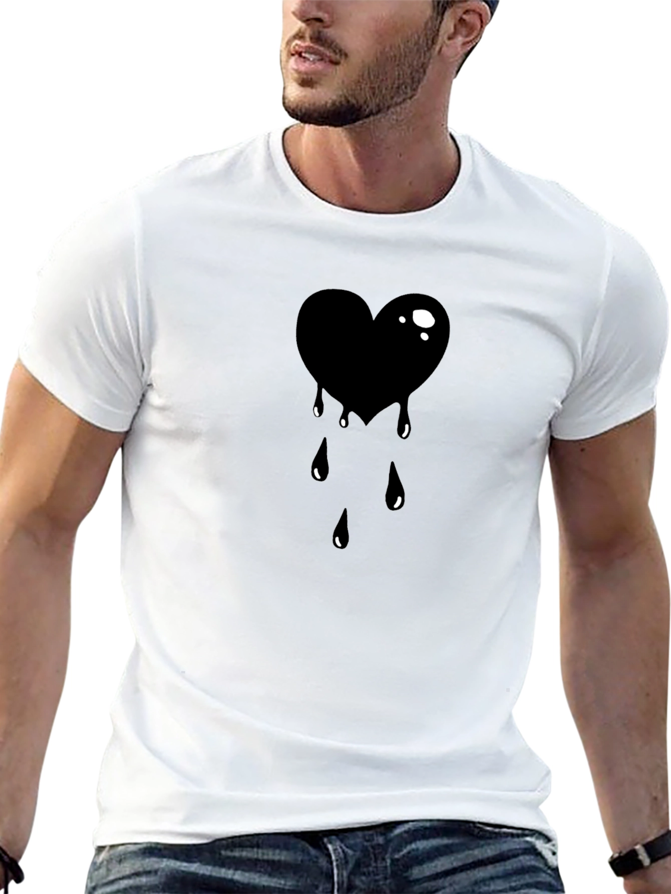 Black Bleeding Heart Graphic Tee - Men's Black Cotton T-Shirt view 13