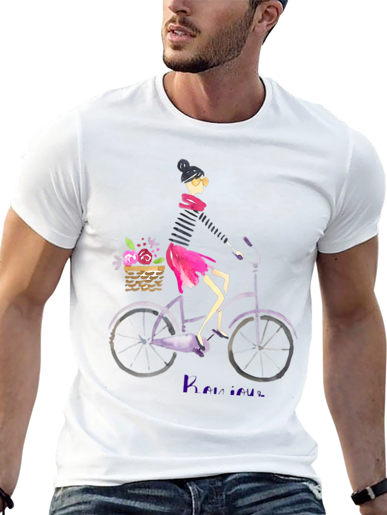 Black Woman on Bicycle Graphic Tee - Casual Black T-Shirt view 13