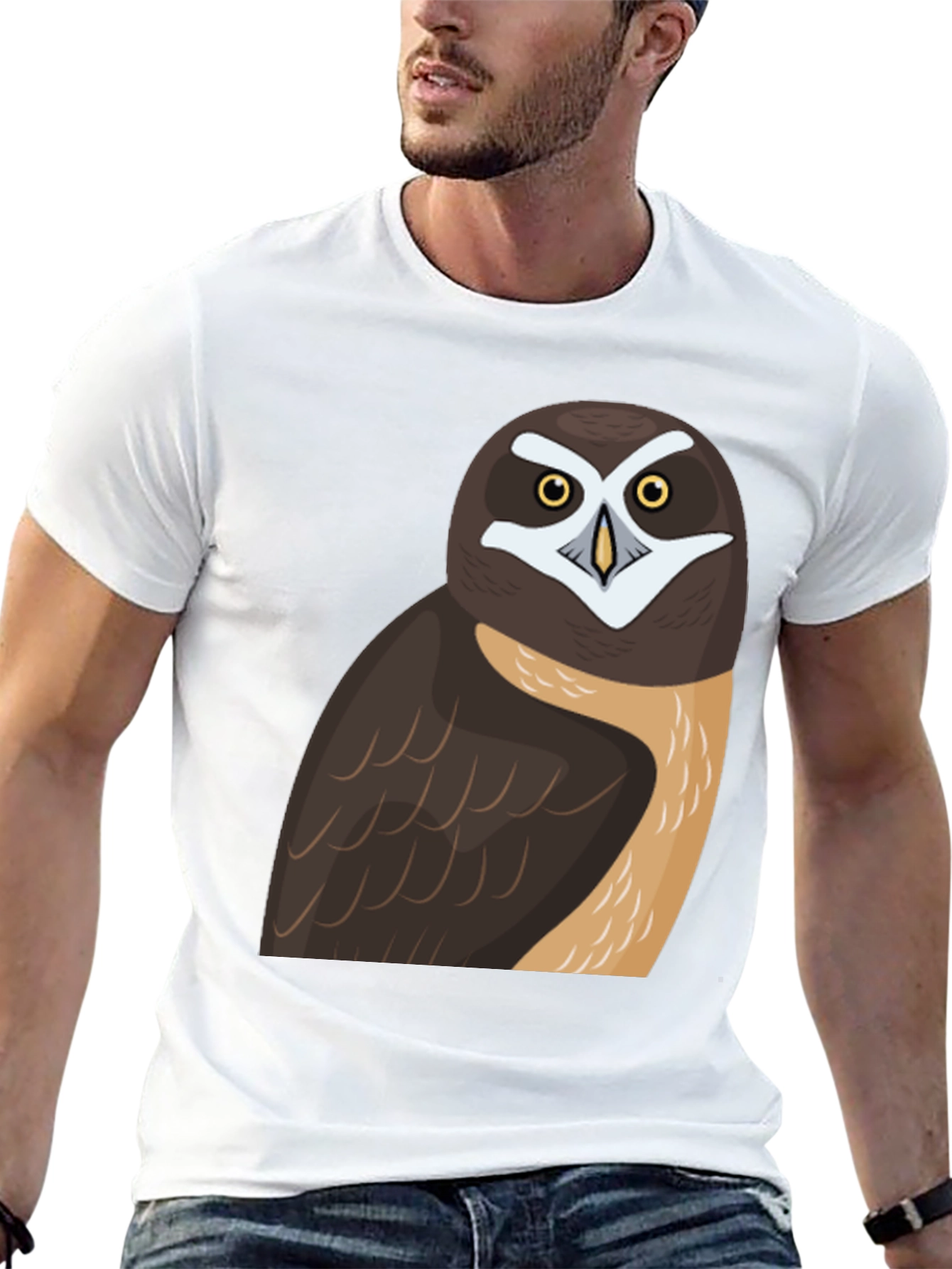 Black Owl Graphic Print T-Shirt, Black Cotton Tee view 13